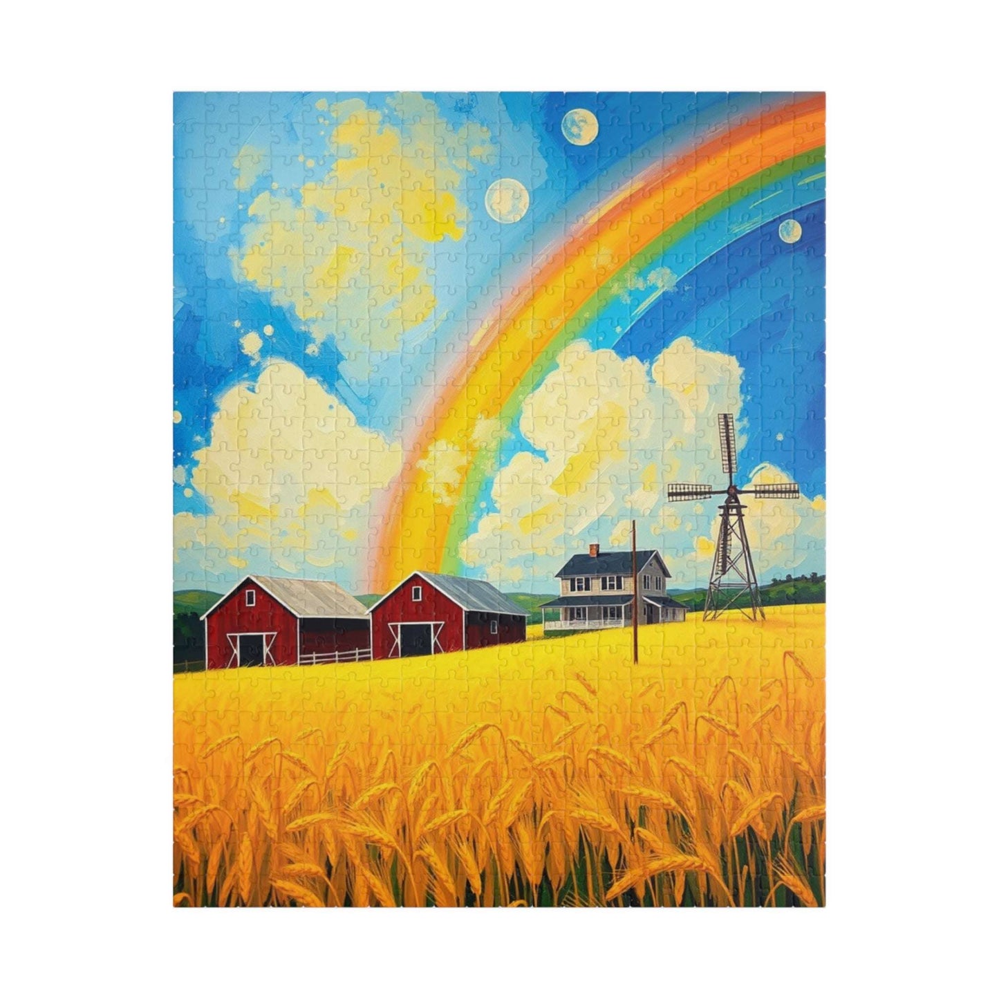 Scenic Farmhouse Puzzle, 110-1014 Piece Jigsaw, Vibrant Rainbow Landscape, Gift for Nature Lovers, Family Fun Activity 520 pcs (Vertical) Puzzle The Puzzle Chest