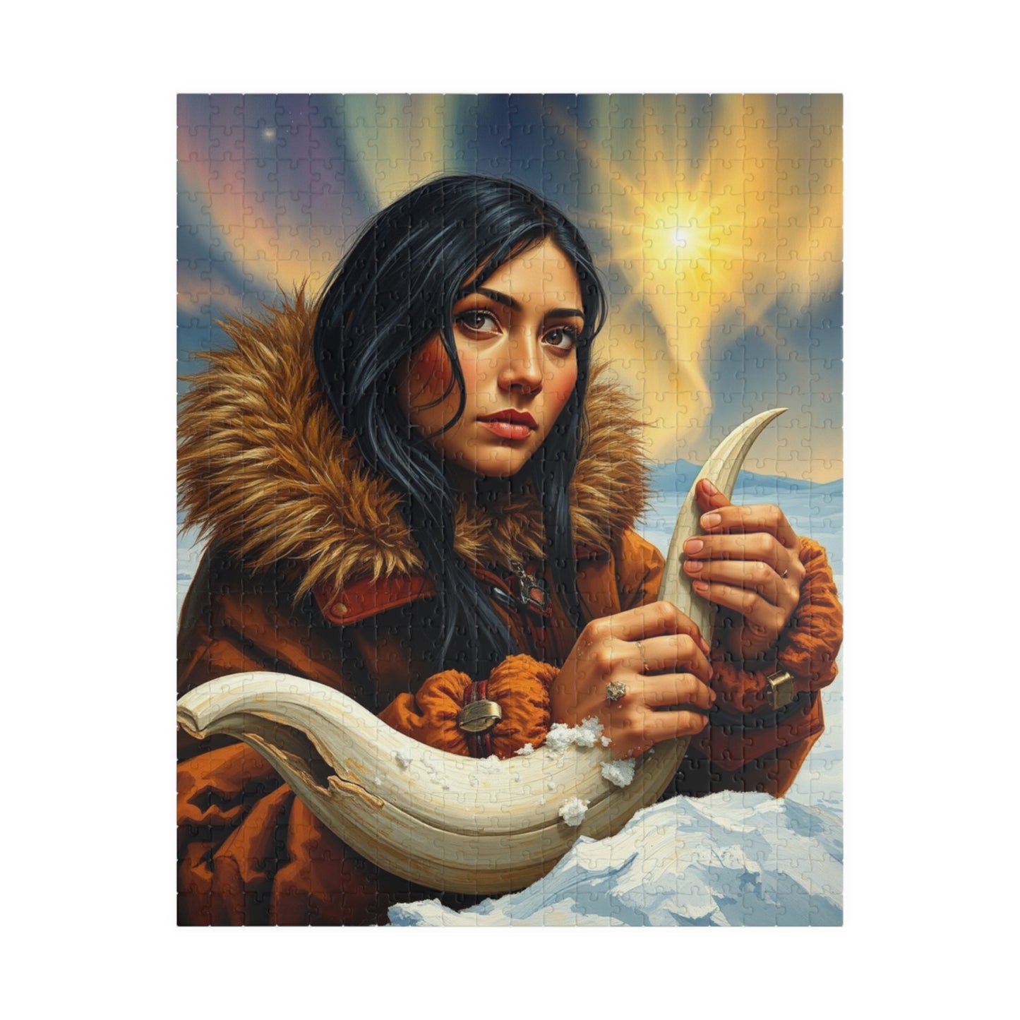 Jigsaw Puzzle, Inuit Woman Carving Whale Bone - Arctic Art Puzzle 110 252 520 1014 pieces, Arctic-Inspired Gift, Indigenous Art Decor, 520 pcs (Vertical) Puzzle The Puzzle Chest