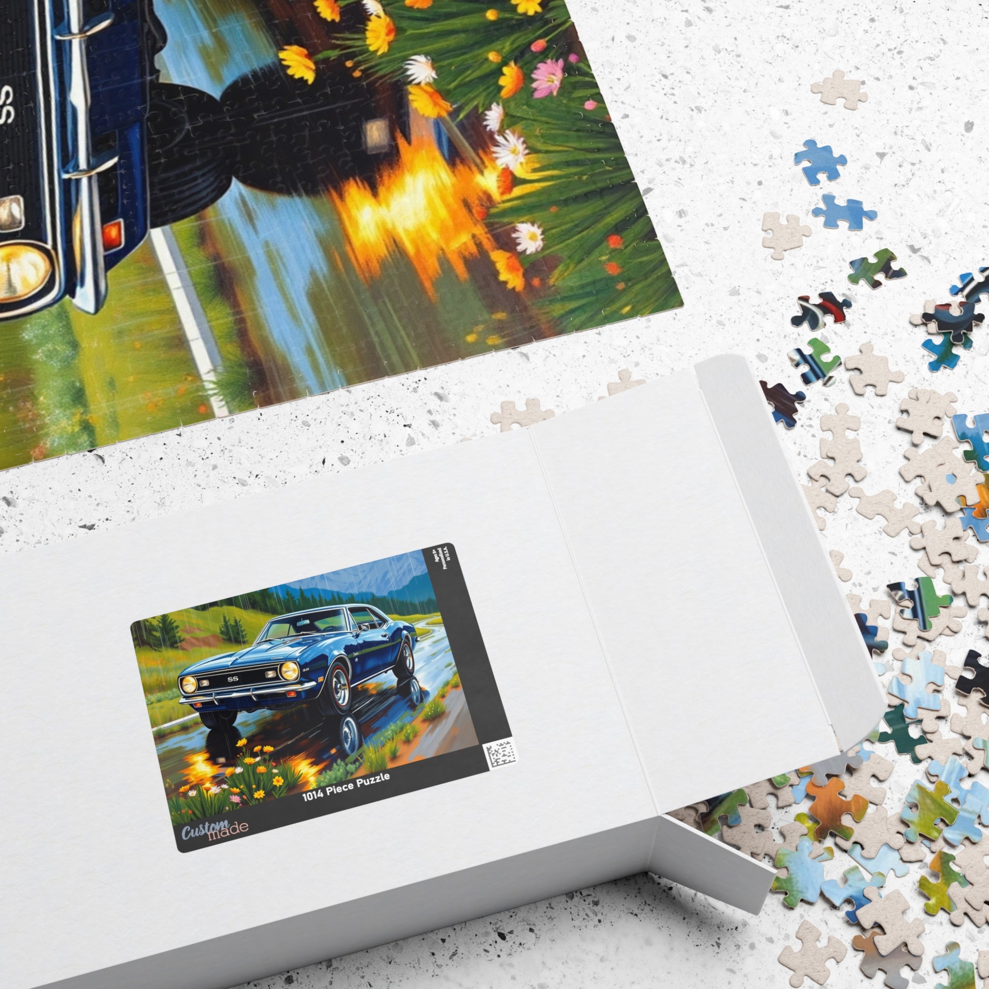 Vintage Muscle Car Jigsaw Puzzle, 1967 Camaro Classic Vehicle on Rainy Road Trip Scenic Art Puzzle The Puzzle Chest