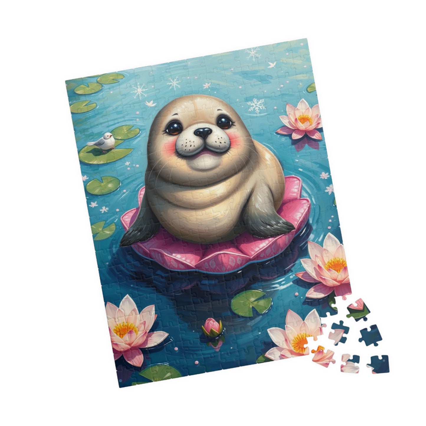 Cute Seal Jigsaw Puzzle with Lilies, Family Fun Activity, Home Entertainment, Gift for Animal Lover Puzzle The Puzzle Chest