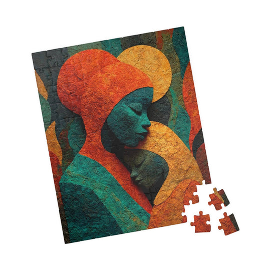 Black Art Jigsaw Puzzle - Afrocentric Mother and Child Sculpture-Inspired Embrace for Thoughtful Holiday or Birthday Gift 110 pcs (Vertical) Puzzle The Puzzle Chest