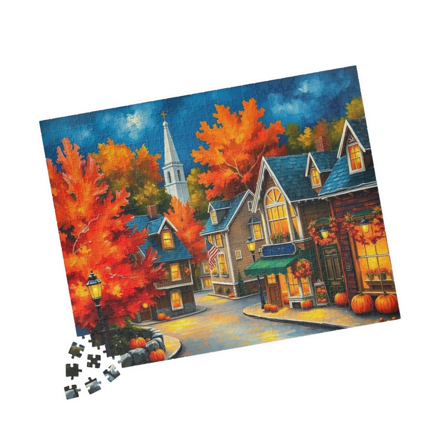 New England Village Jigsaw Puzzle Autumn, Thanksgiving Activity, Mindful Hobby, Family Fun Game, Fall Gift, Seasonal Indoor Entertainment Puzzle The Puzzle Chest