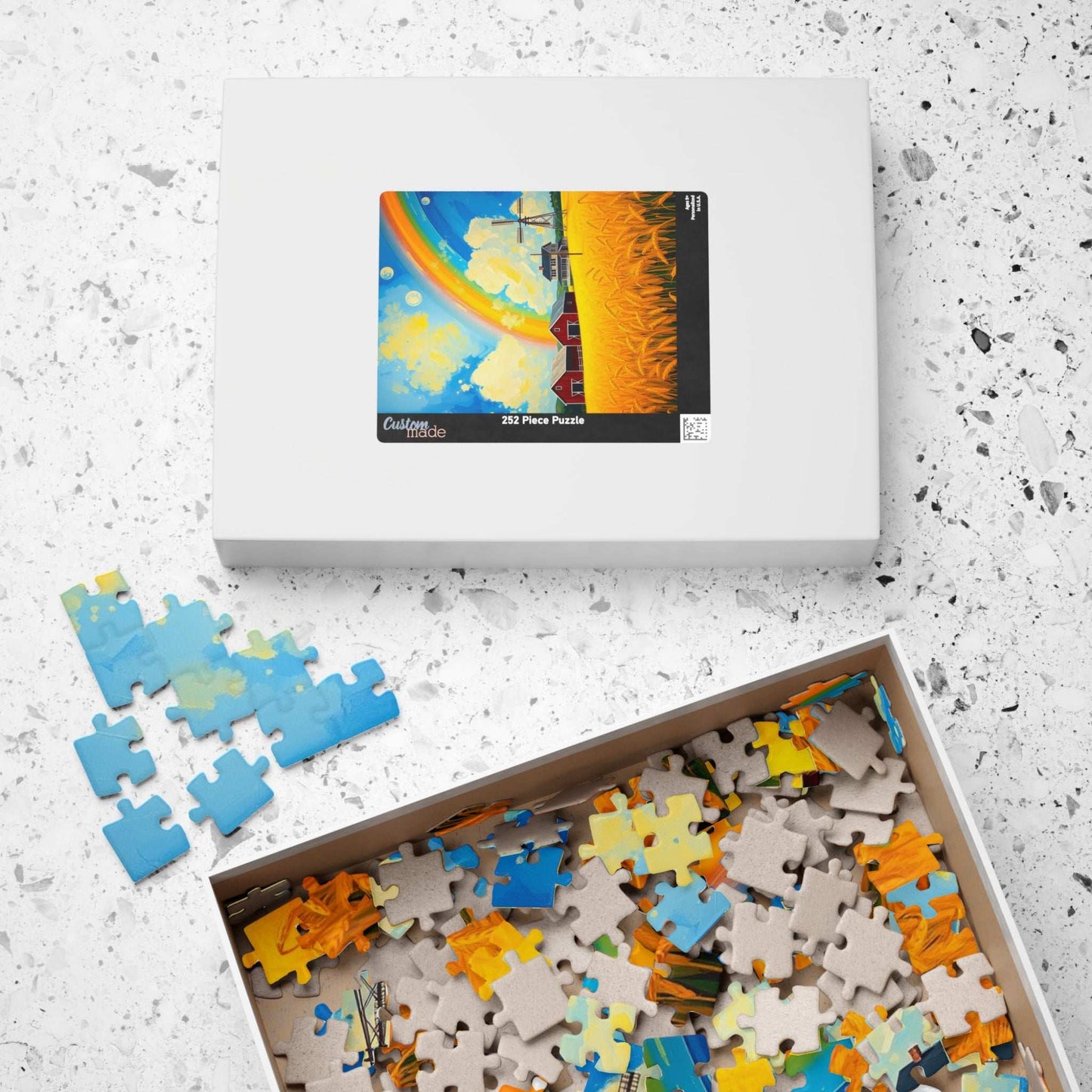 Scenic Farmhouse Puzzle, 110-1014 Piece Jigsaw, Vibrant Rainbow Landscape, Gift for Nature Lovers, Family Fun Activity Puzzle The Puzzle Chest