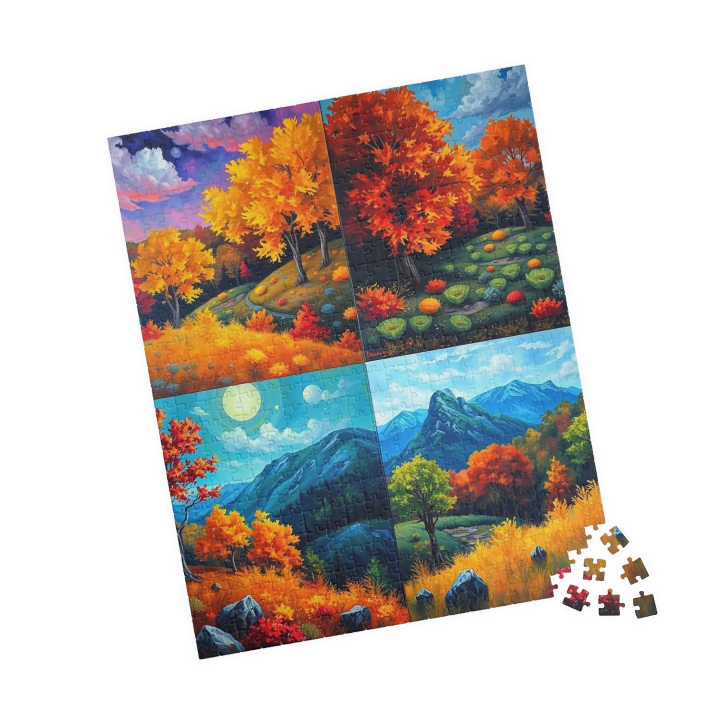 Fall Landscape Jigsaw Puzzle - 4-Quadrant Collage, 110 252 520 1014 Pieces, Autumn Scenery Game, Creative Activity, Family Fun, Gift Puzzle The Puzzle Chest