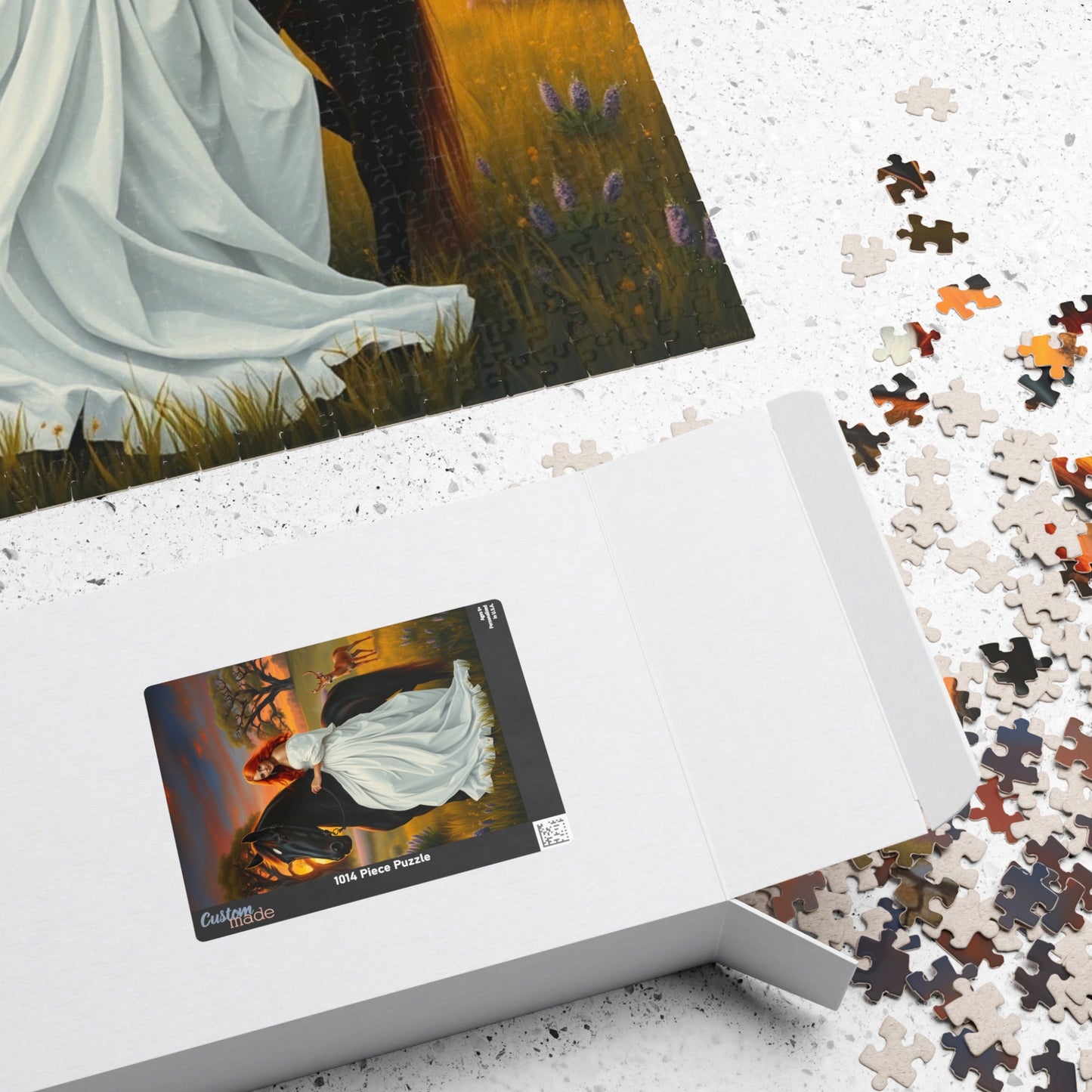 Puzzle, Woman with Vibrant Red Hair and White Flowing Dress Rides a Black Stallion, Jigsaw, Game, Brain Teaser, Activity, Relaxation, Home Puzzle The Puzzle Chest
