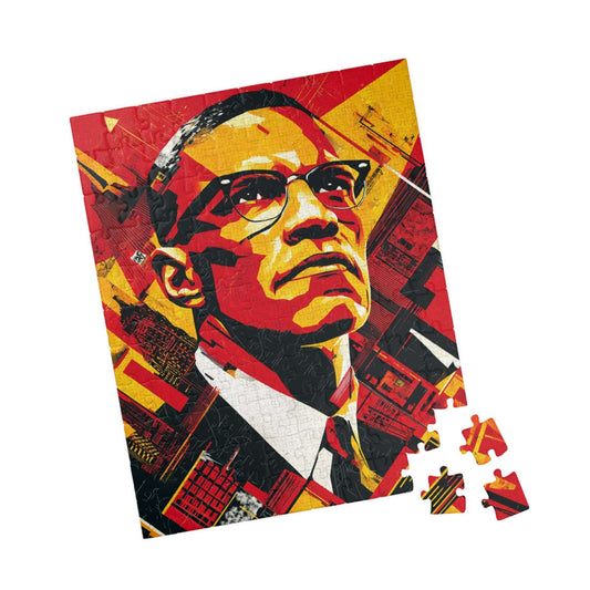 Black History Month Puzzle – Malcolm X Geometric Pop Art Jigsaw, Afrocentric Home Décor & Educational Gift for African American History Buff 110 pcs (Vertical) Puzzle The Puzzle Chest