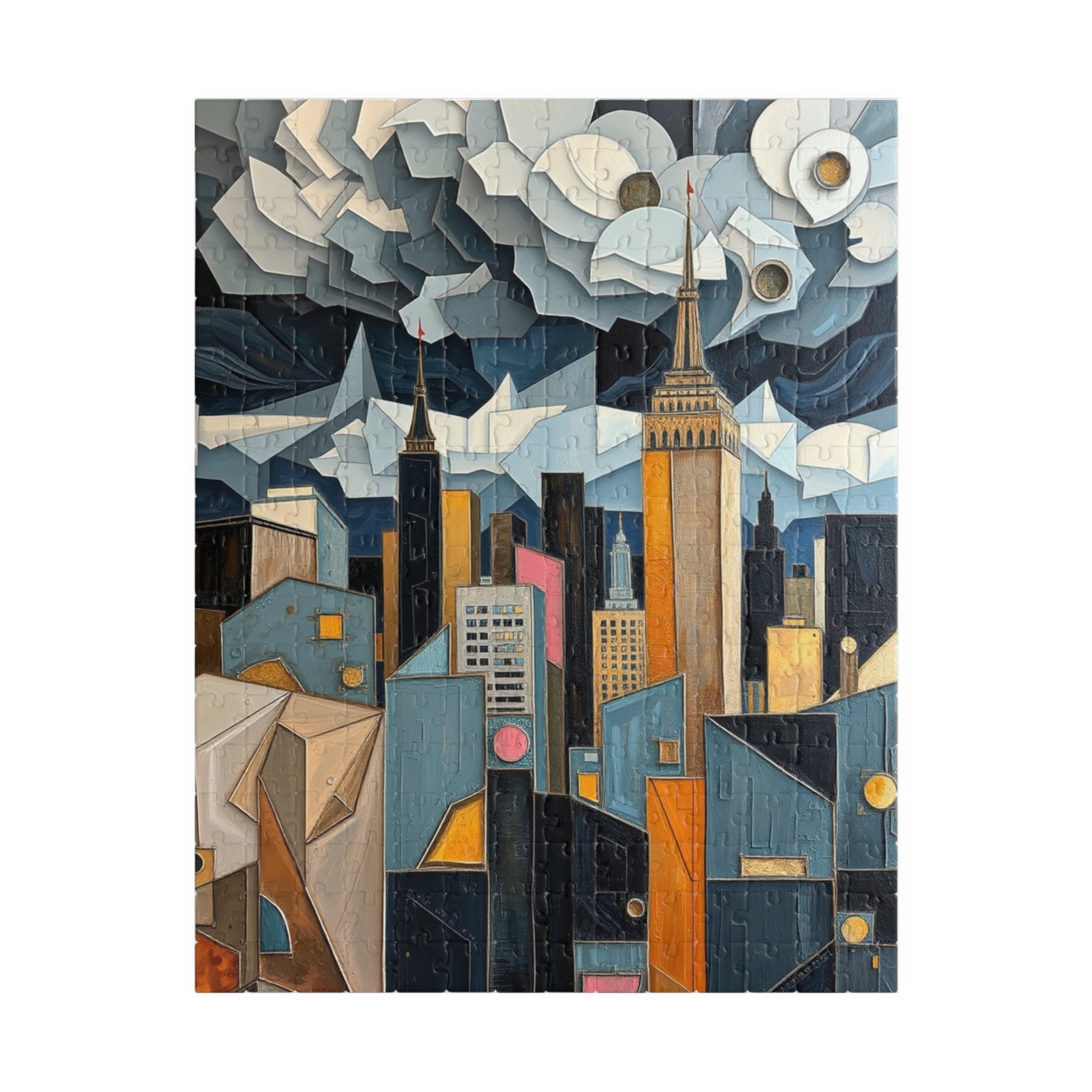 Abstract Cityscape Jigsaw Puzzle - Metallic and Pastel Geometric Shapes Pattern 252 pcs (Vertical) Puzzle The Puzzle Chest