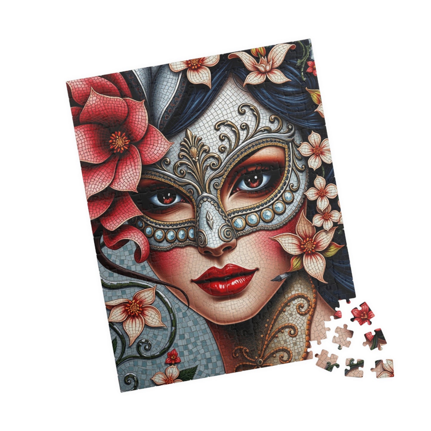 Mosaic Portrait Masked Woman Puzzle - Venetian Style Floral Mask, Stunning Art for Unique Gifts, Game Night, Family Fun Puzzle The Puzzle Chest
