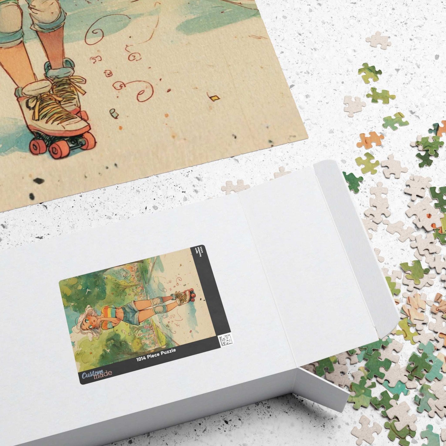 Funny Roller Skating Cartoon Puzzle for Teens and Adults – Woman Skating Summer Park Scene, Whimsical Watercolor Style Puzzle The Puzzle Chest