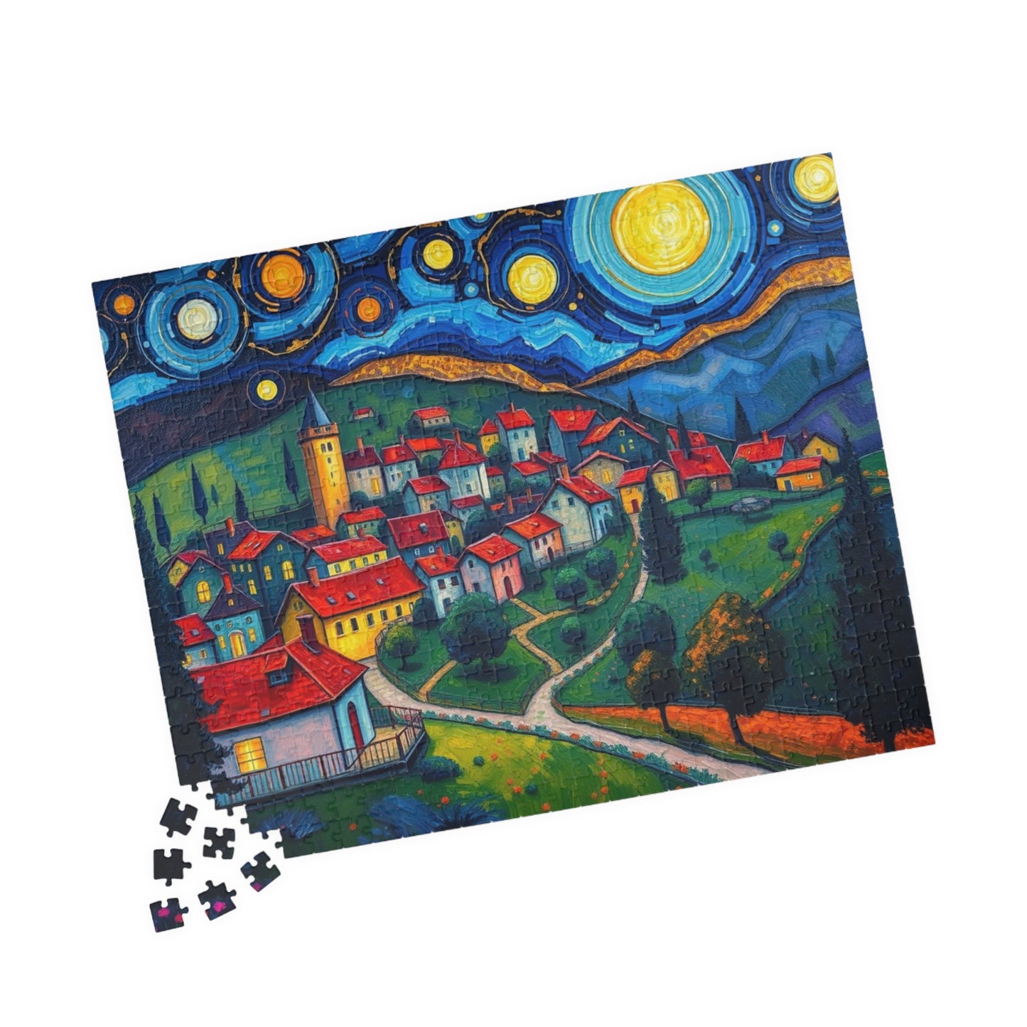Beautiful Starry Night Village Jigsaw Puzzle Puzzle The Puzzle Chest