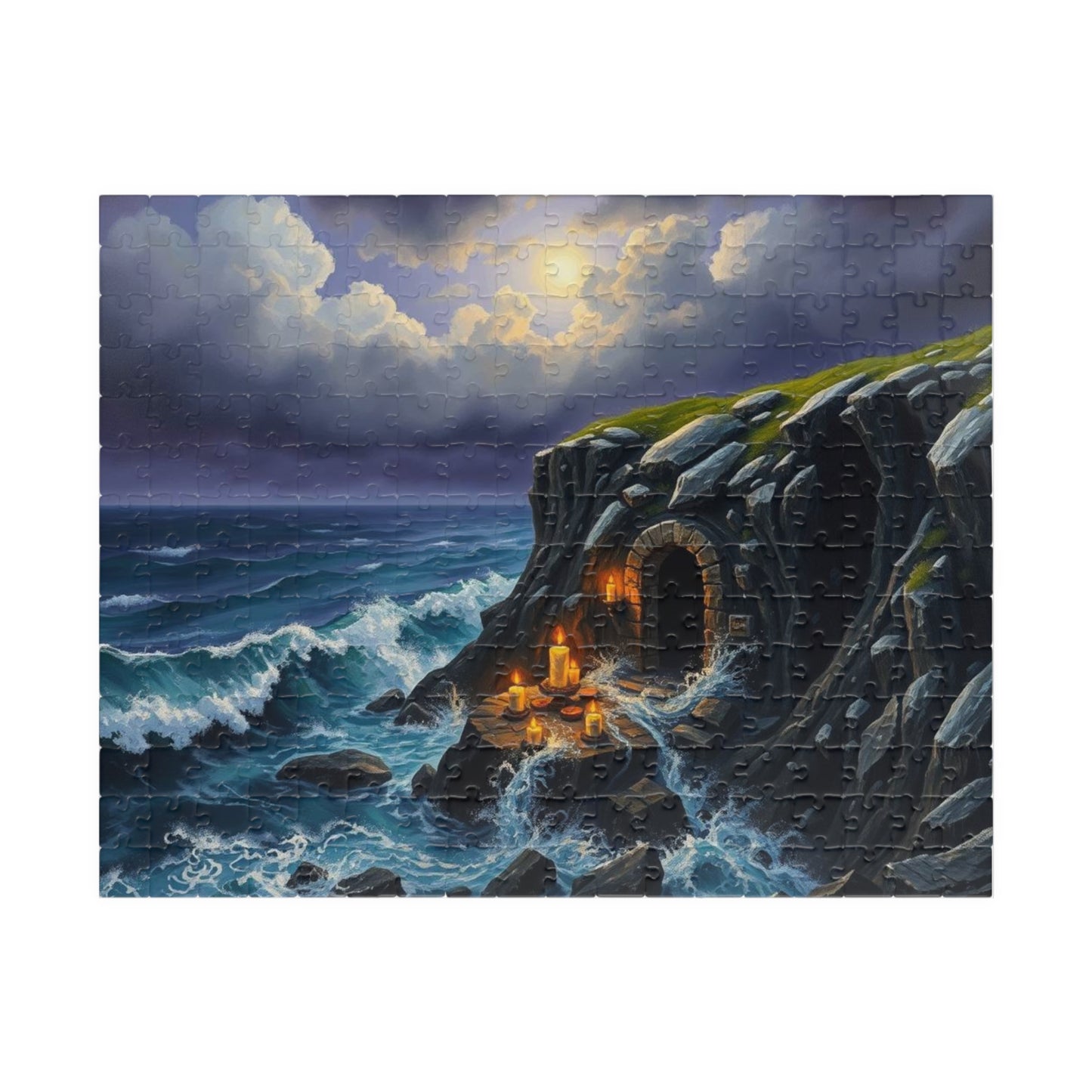Sepulcher by the Sea Gothic Jigsaw Puzzle, Mystical Coastal Gothic Art Print, Solo Fun Meditation Activity, Gift for Dark Fantasy Lover 252 pcs (Horizontal) Puzzle The Puzzle Chest