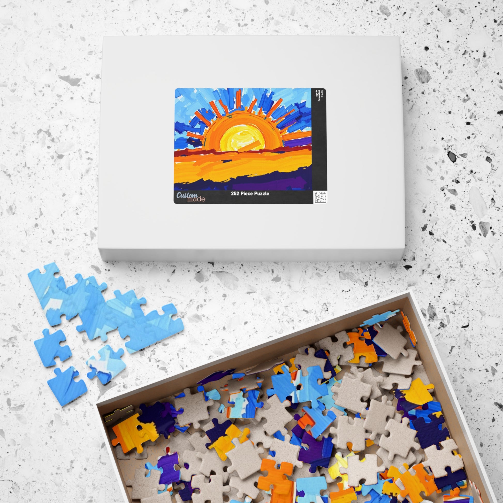 Abstract Sunrise Jigsaw Puzzle - Impasto Style Bursts of Warm and Cool Tones for Art Enthusiast Puzzle The Puzzle Chest