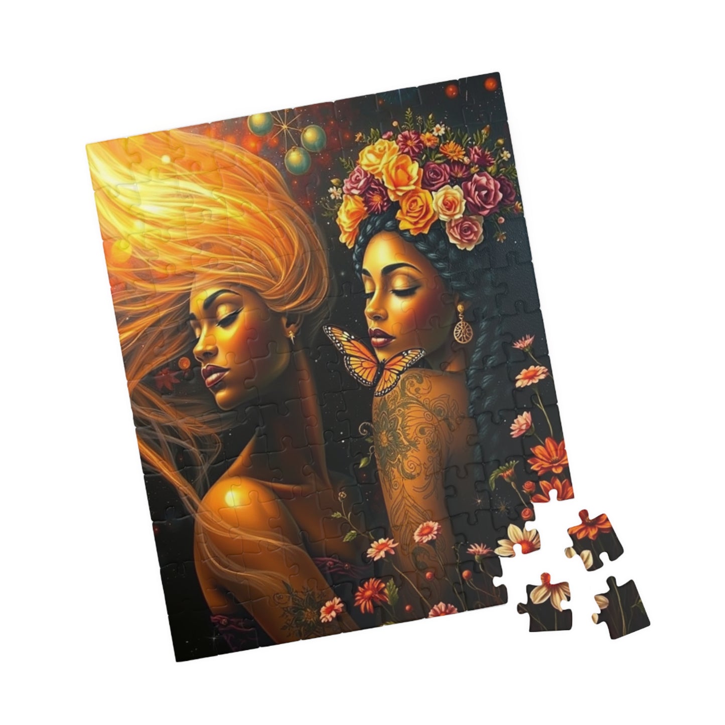 Black Woman Jigsaw Puzzle, Cosmic Floral Black Art, African American Family Game Brain Teaser Mindfulness Activity, Afrocentric Gift Friend Puzzle The Puzzle Chest