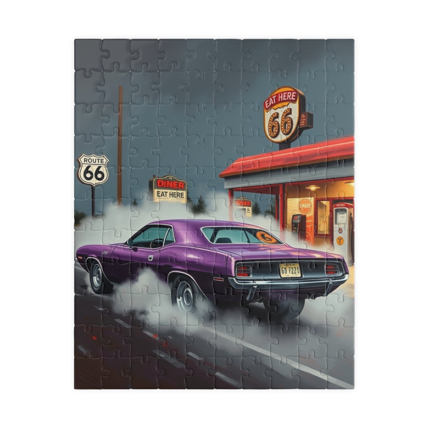 Retro Route 66 Diner Puzzle - 1970 Hemi, Nostalgic Art for Car Lovers, Fun Family Activity, Perfect Gift for Travel, Father's Day 110 pcs (Vertical) Puzzle The Puzzle Chest