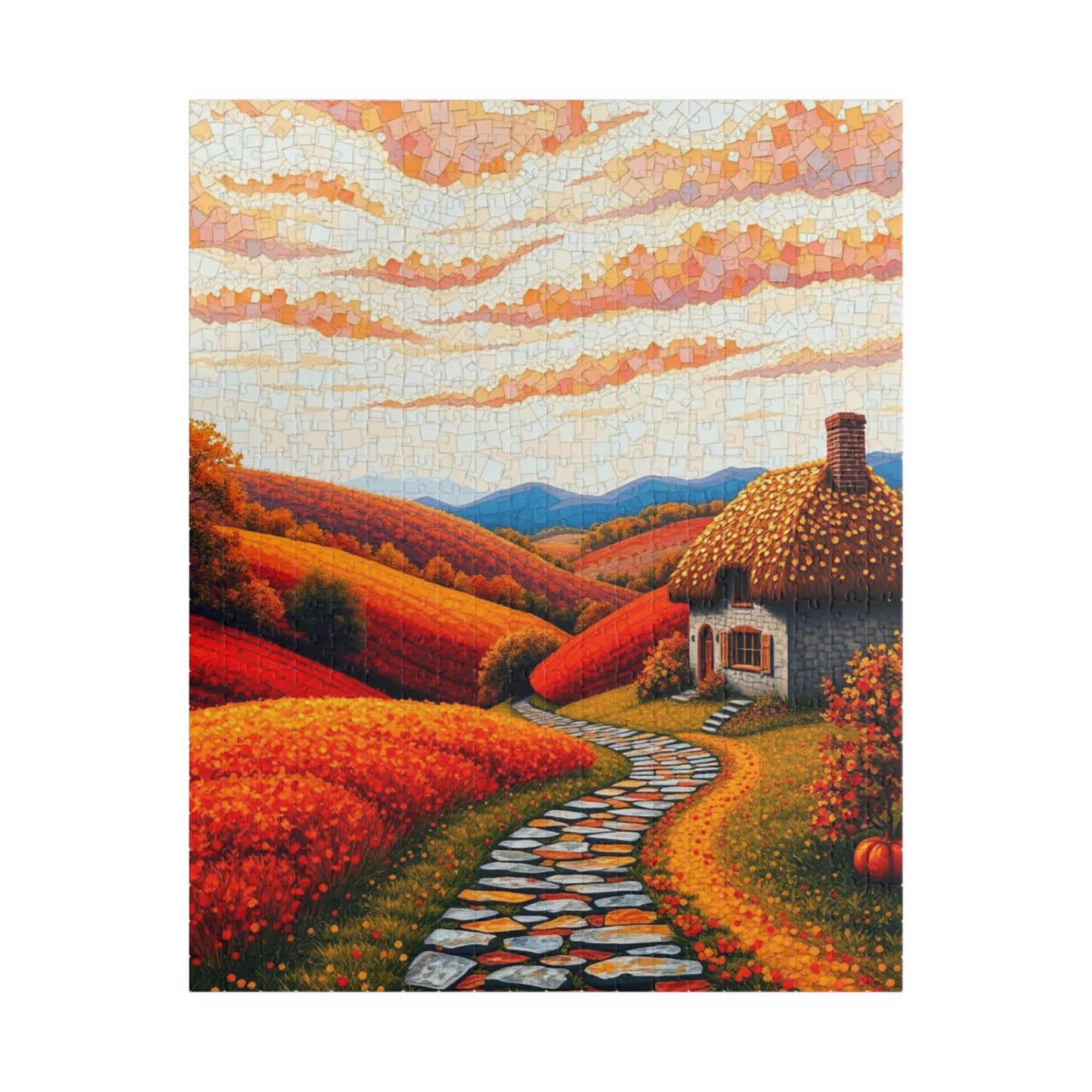 Autumn Landscape Mosaic Puzzle, Cozy Fall Home Decor, Gift for Puzzle Lovers and Art Enthusiast, Family Activity, 1014- Piece Jigsaw 520 pcs (Vertical) Puzzle The Puzzle Chest