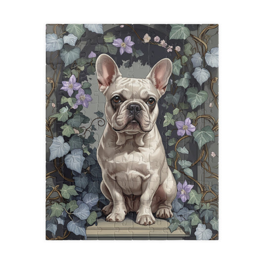 Vintage French Bulldog Jigsaw Puzzle, Floral Nature-Inspired Dog Themed Puzzle Gift for Art Lovers Dog Enthusiasts Hobbyist, Family Friendly 110 pcs (Vertical) Puzzle The Puzzle Chest