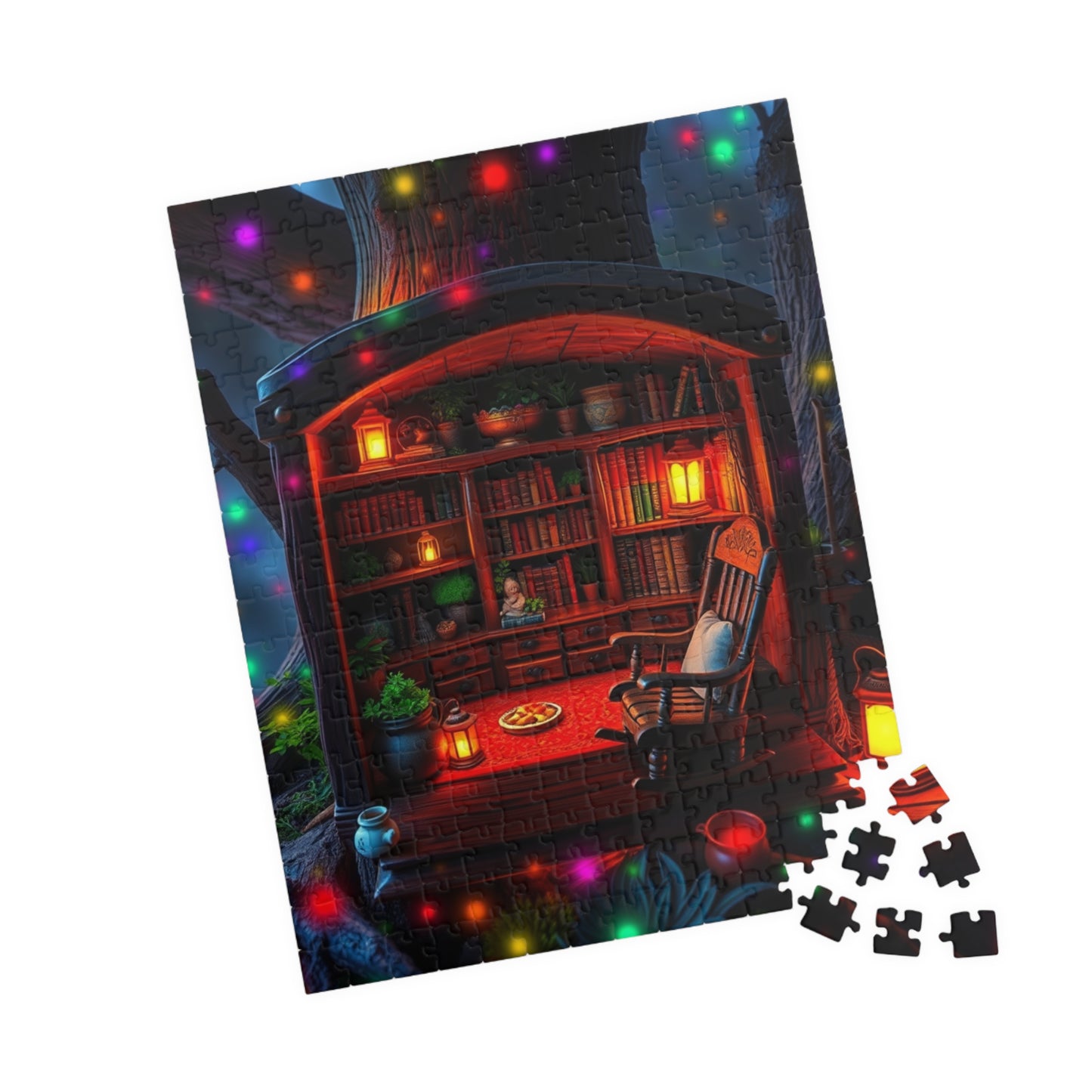 Bioluminescent Gnome Home Puzzle, Enchanted Fantasy Cozy Lantern-Lit Oak Tree Trunk House Jigsaw Game, Perfect for Puzzle Lovers Enthusiasts Puzzle The Puzzle Chest