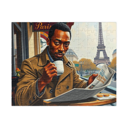 Parisian Café Puzzle - Black Man Reading a Newspaper | Relaxing Jigsaw Game, Puzzle Lover Gift for Friends, Home Entertainment, Family Fun 110 pcs (Horizontal) Puzzle The Puzzle Chest