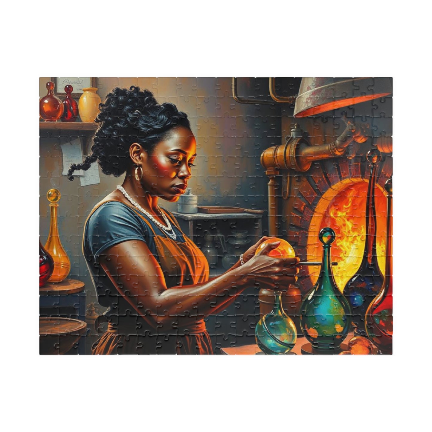 Black Woman Glassblowing Jigsaw Puzzle, African American Art, Unique Birthday Holiday Gift for Friend, Family Game Night, Creative Challenge 252 pcs (Horizontal) Puzzle The Puzzle Chest