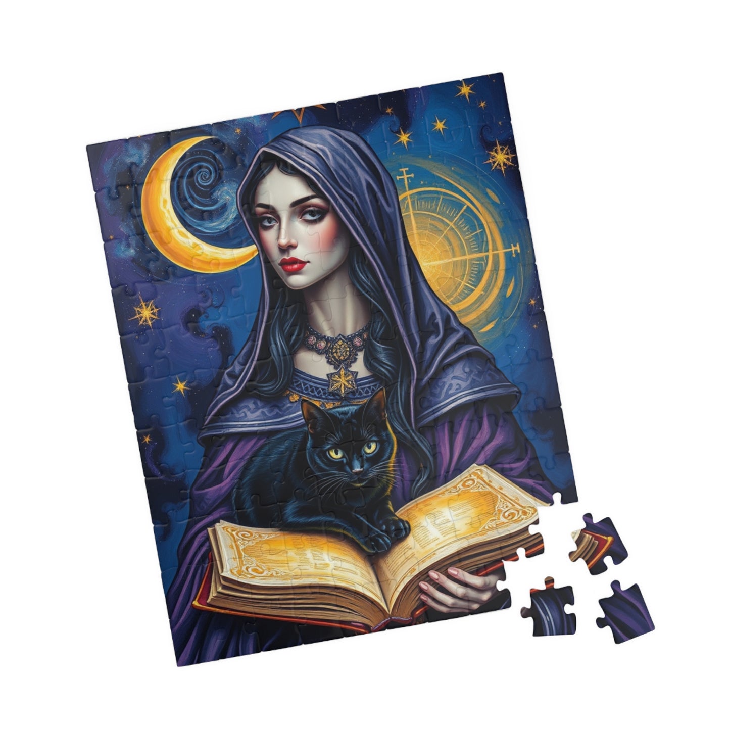 Gothic Tarot Card Puzzle, High Priestess Crescent Moon Swirling Galaxies, 110-1014-piece, Cosmic Celestial Jigsaw Game, Mystical Puzzle The Puzzle Chest
