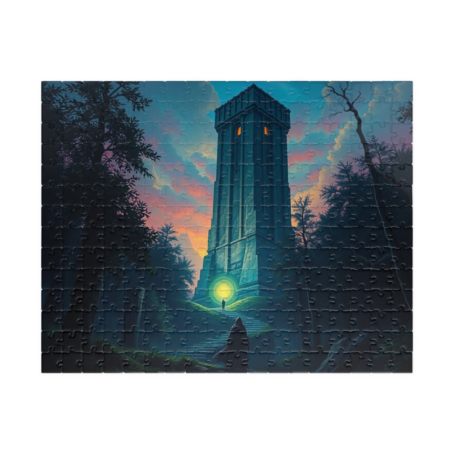 The Seeker Jigsaw Puzzle for Adults - Mystical Tower in Twilight Forest, Gothic Puzzle, Gothic Art Print, Dark Fantasy Gift for Puzzle Lover 252 pcs (Horizontal) Puzzle The Puzzle Chest
