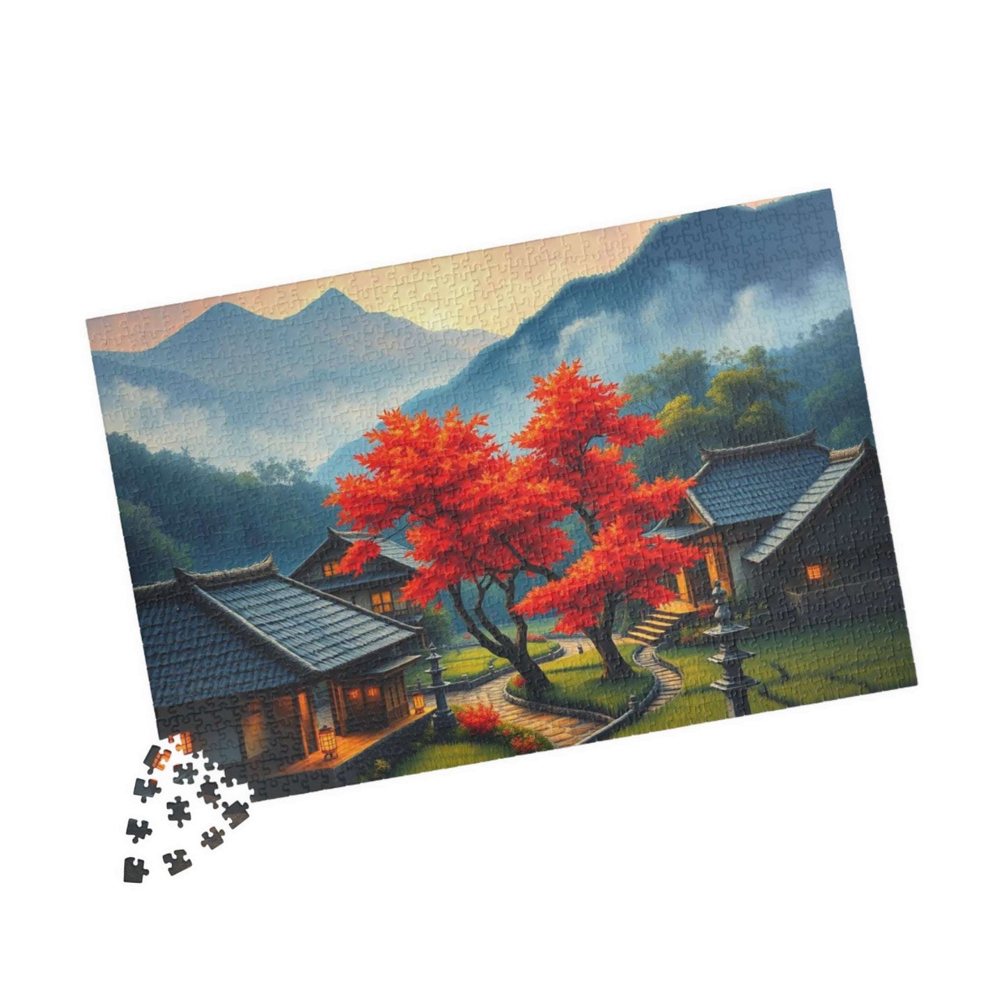 Japanese Mountain Village Jigsaw Puzzle - Autumn Scene, Ideal for Family Game Nights, Solo Fun, Holiday Birthday Gift for Friends Puzzle The Puzzle Chest