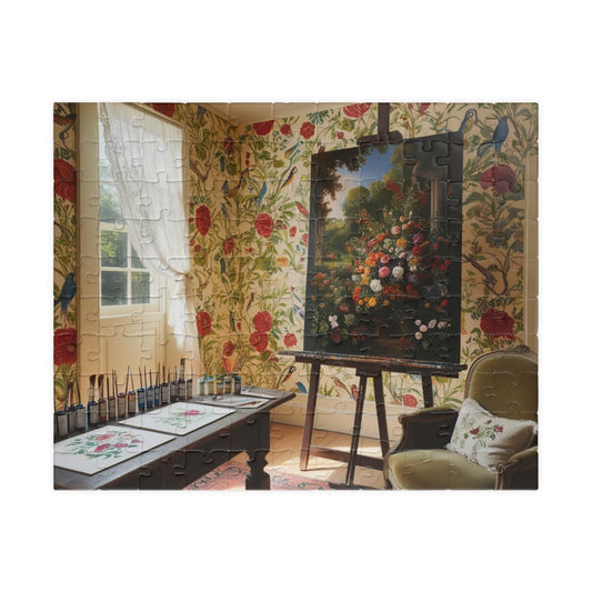Vintage Floral Artist Studio Jigsaw Puzzle, Creative Fun Solo Activity, Home Decor Gift, Family Game Night, Unique Artwork 110 pcs (Horizontal) Puzzle The Puzzle Chest