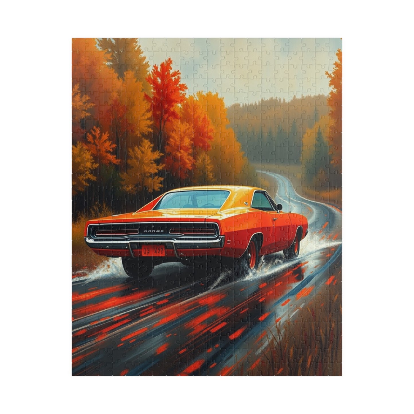 Vintage Car Puzzle - Classic 1969 Charger, Autumn Road Trip Scene 520 pcs (Vertical) Puzzle The Puzzle Chest