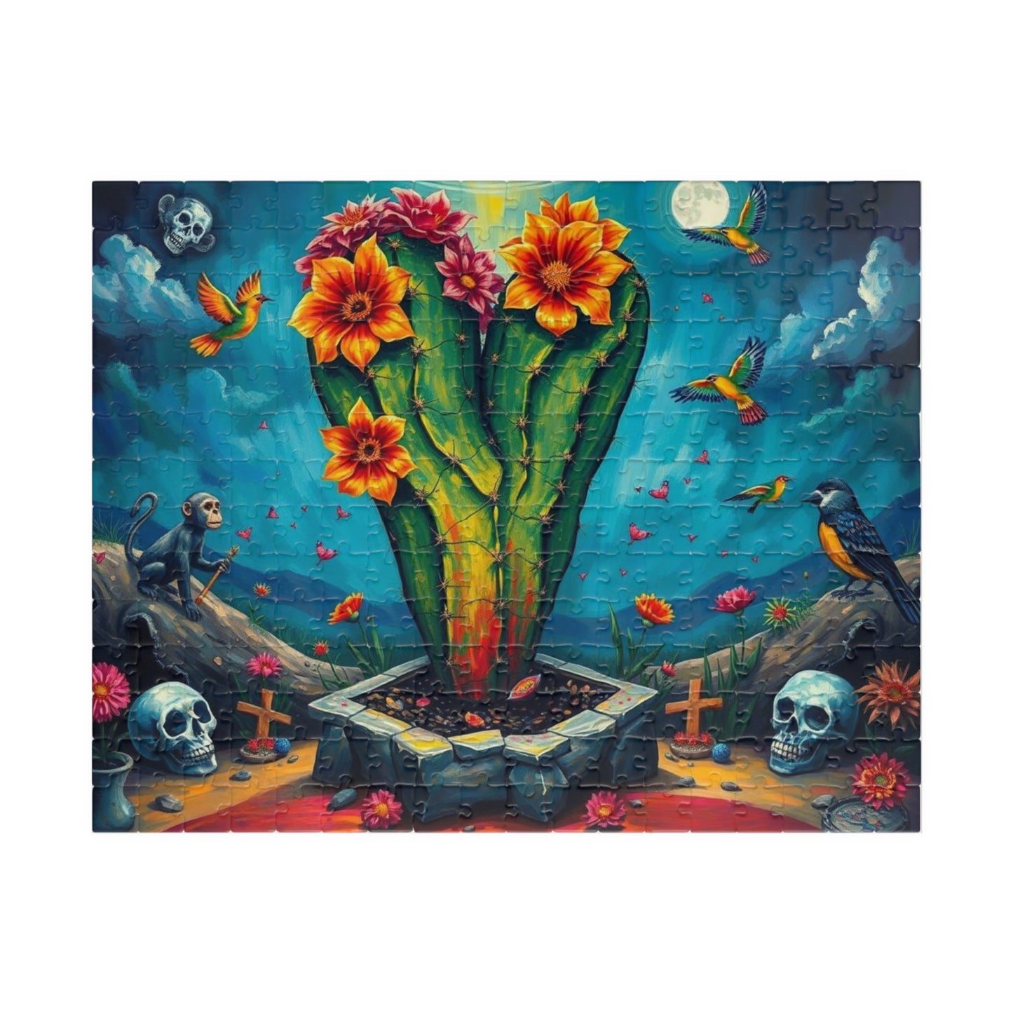 Stormborn Cactus Jigsaw Puzzle, Oversized Surreal Cactus and Skulls 110 252 520 1014-piece Jigsaw Game, Home Activity, Brain Teaser, Gift