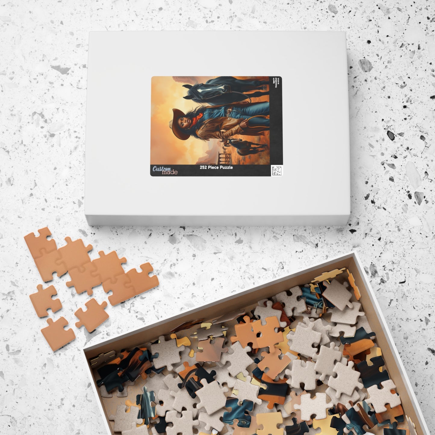 Black Cowgirl Puzzle (110-1014 Piece), Western Landscape with Horse and Saloon Jigsaw Game, Wild West Frontier Desert Scene with Mustangs Puzzle The Puzzle Chest