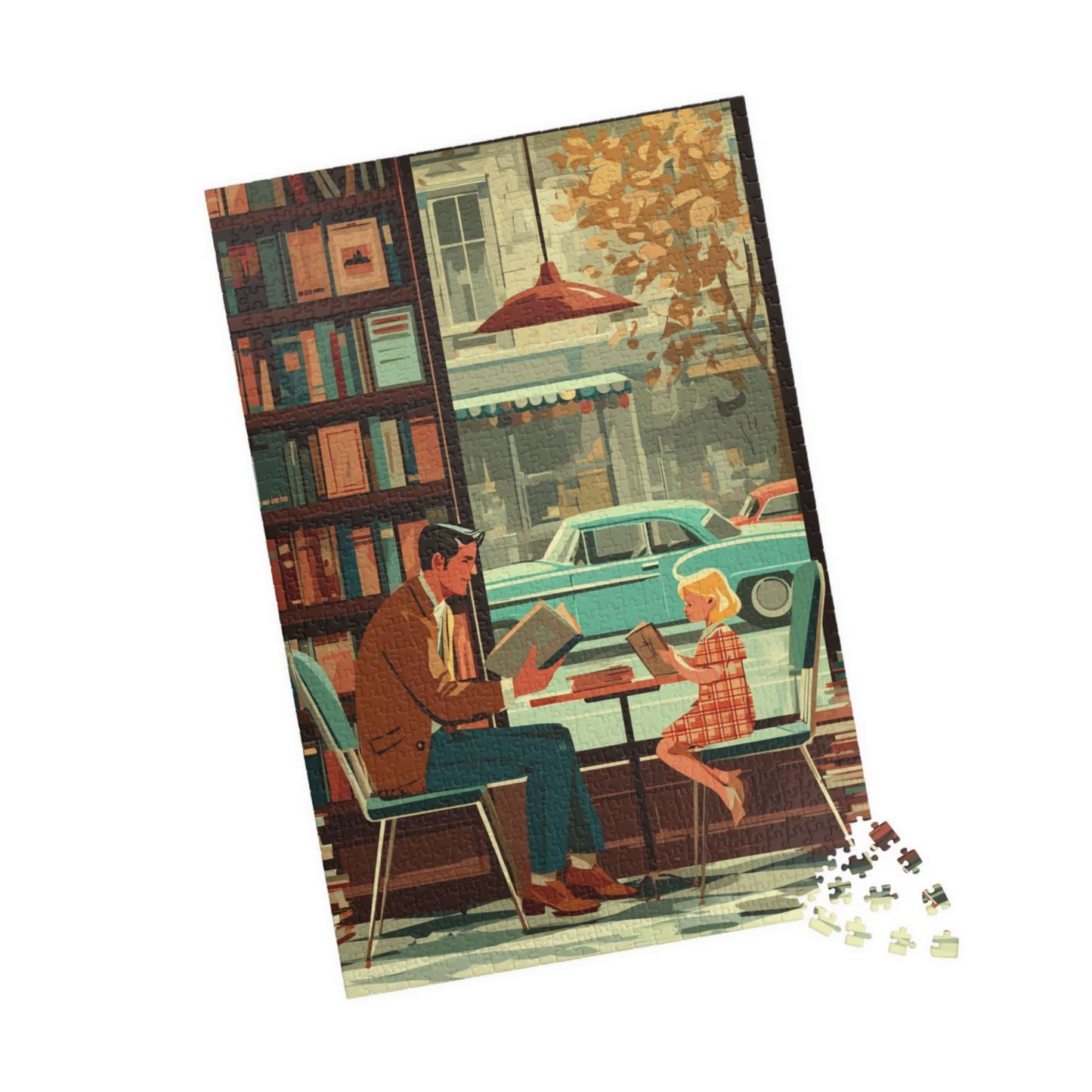Vintage Book Haven Jigsaw Puzzle - Retro Style Cozy Bookstore, Storybook Cartoon Illustration 1014 pcs (Vertical) Puzzle The Puzzle Chest