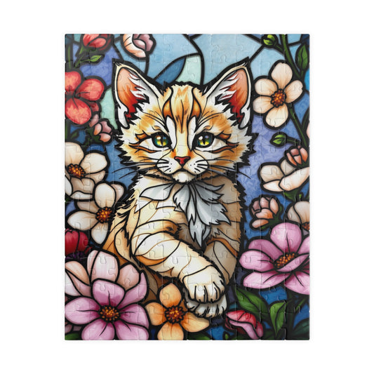 Cat Floral Stained Glass Puzzle - 110, 252, 520, 1014-piece, Fun Gift for Cat Lovers, Family Activities, Rainy Day Fun, Relaxing Hobby, 110 pcs (Vertical) Puzzle The Puzzle Chest