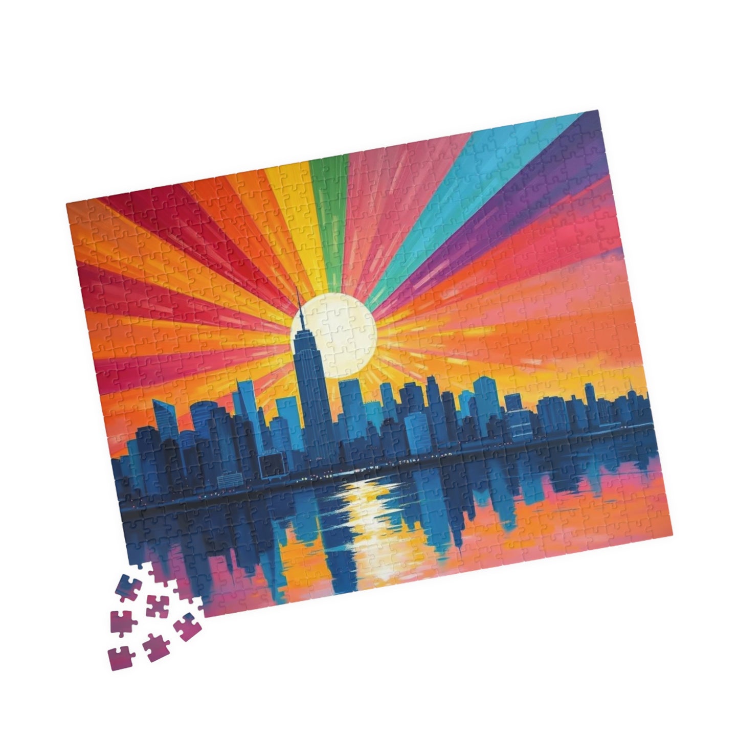 Radiant Horizon Jigsaw Puzzle, Rainbow Pride Puzzle, Colorful City Sunset Puzzle, Pride Month Gift for Friend, Solo Fun or Family Activity Puzzle The Puzzle Chest