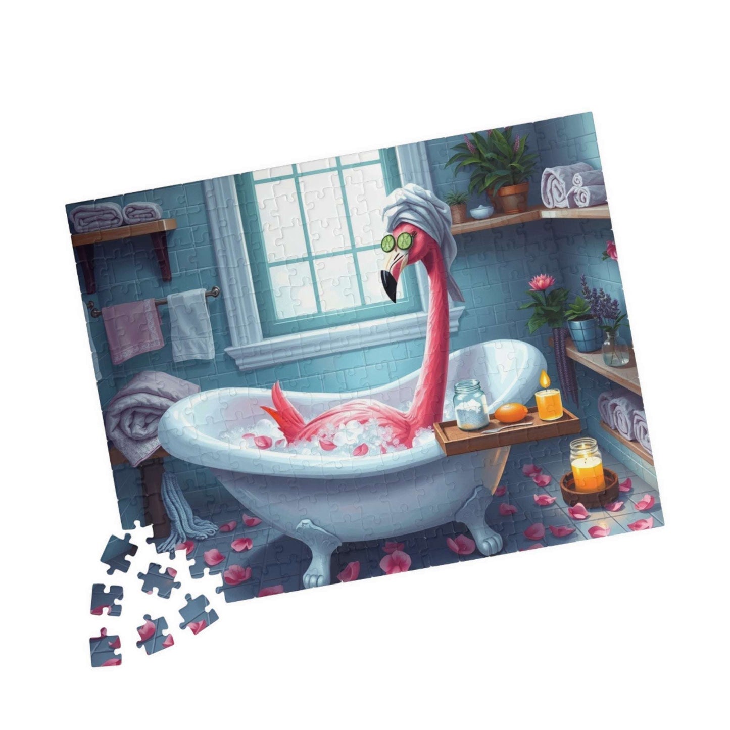 Flamingo Puzzle - 110, 252, 520, 1014-piece, Spa Vibes, Holiday Birthday Gift for Flamingo Lovers, Family Activity, Home Decor, Puzzle Night