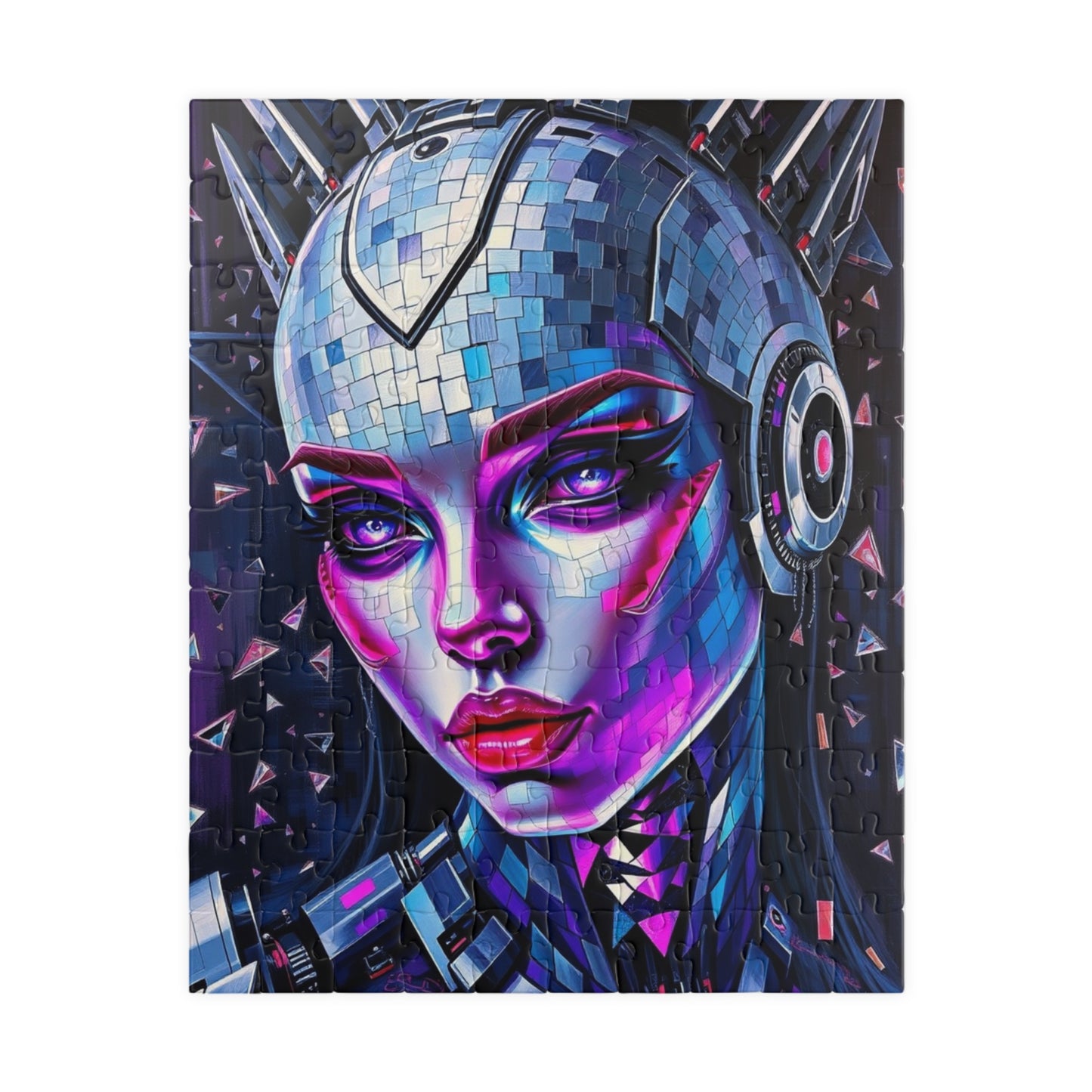Mosaic Portrait Cybernetic Woman Puzzle, Cyberpunk Female Futuristic Art Jigsaw Game, Puzzle Lover Gift, Brain Teaser, Solo or Family Fun 110 pcs (Vertical) Puzzle The Puzzle Chest