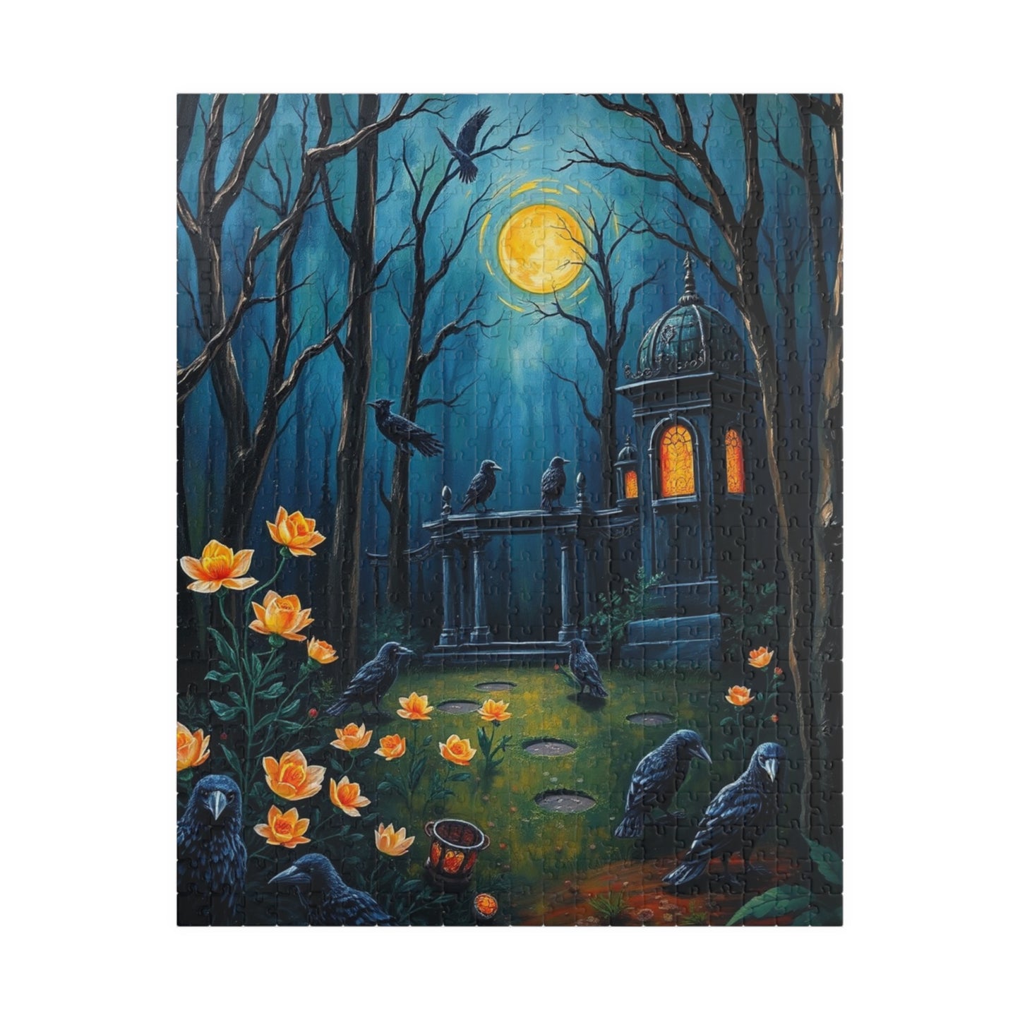 Mystical Graveyard Jigsaw Puzzle, Enchanting Black Raven Gothic Artwork, Gift for Halloween, Cozy Night Activity Solo Fun, Unique Art Puzzle 520 pcs (Vertical) Puzzle The Puzzle Chest