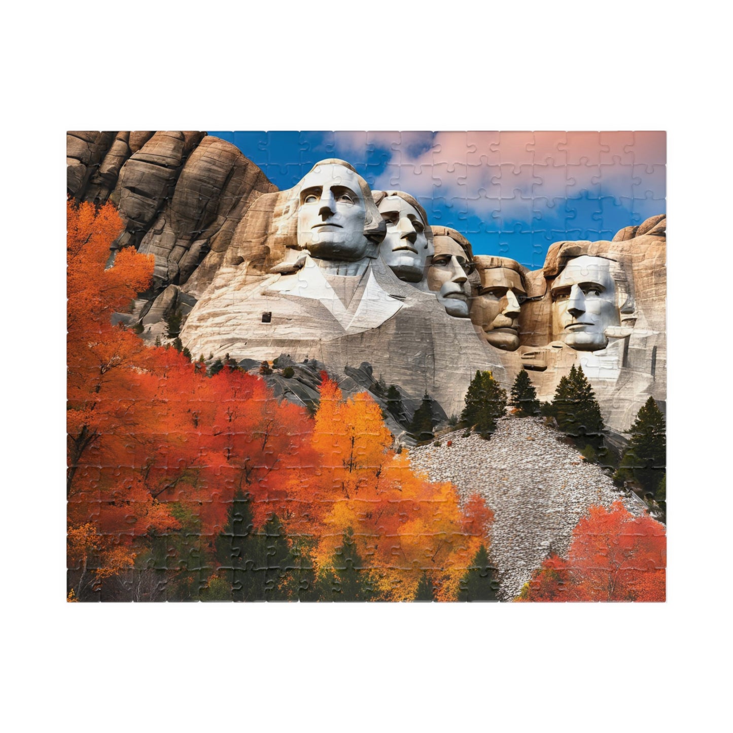 Fall Themed Mount Rushmore Jigsaw Puzzle with Autumn Leaves, Famous U.S. President South Dakota Landmark, Family Friendly Puzzle Lover Gift 252 pcs (Horizontal) Puzzle The Puzzle Chest