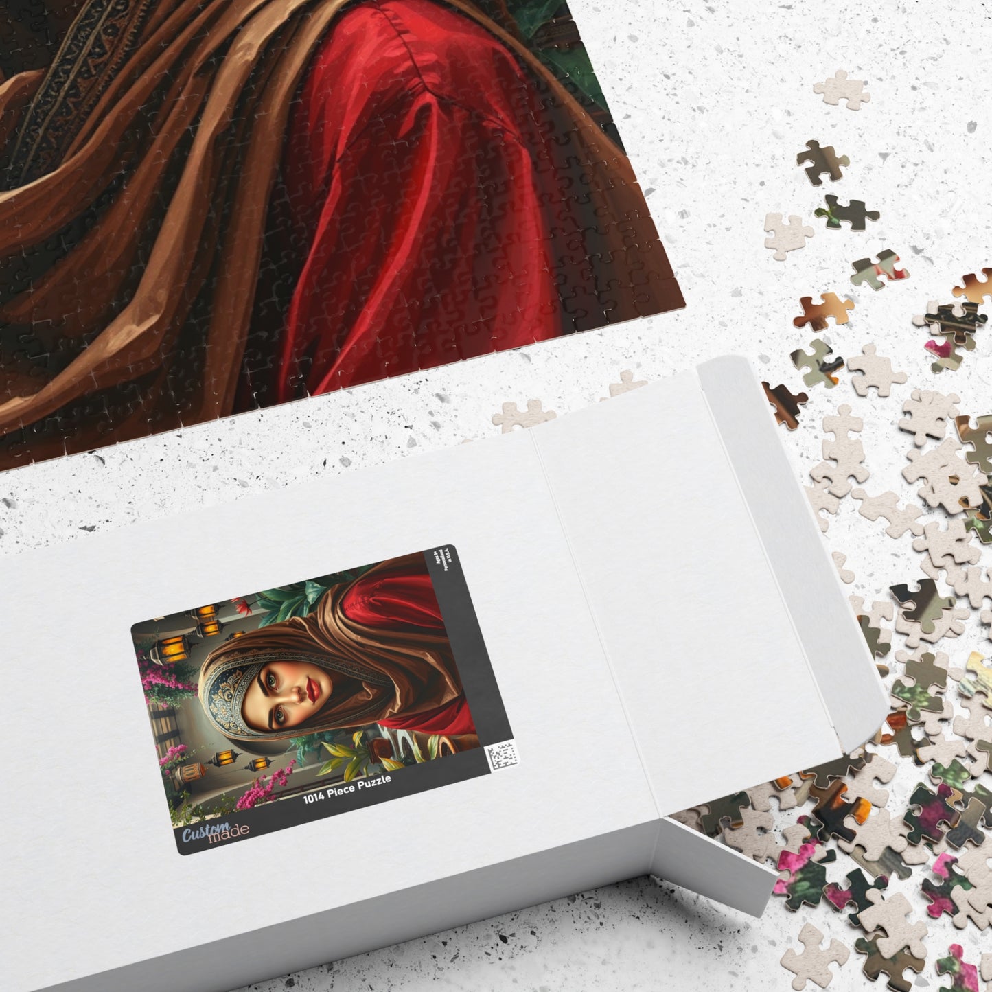 Middle Eastern Cultural Art Jigsaw Puzzle, Woman in Hijab Courtyard Scene, Hanging Lanterns Vibrant Plants, Puzzle Enthusiast Art Lover Gift Puzzle The Puzzle Chest