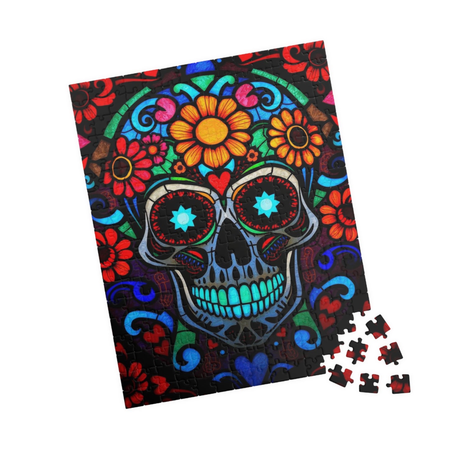Vibrant Sugar Skull Puzzle - 110/252/520/1014 Pieces, Great Gift for Adults, Day of the Dead Decor, Fun Family Activity, Brain Teaser