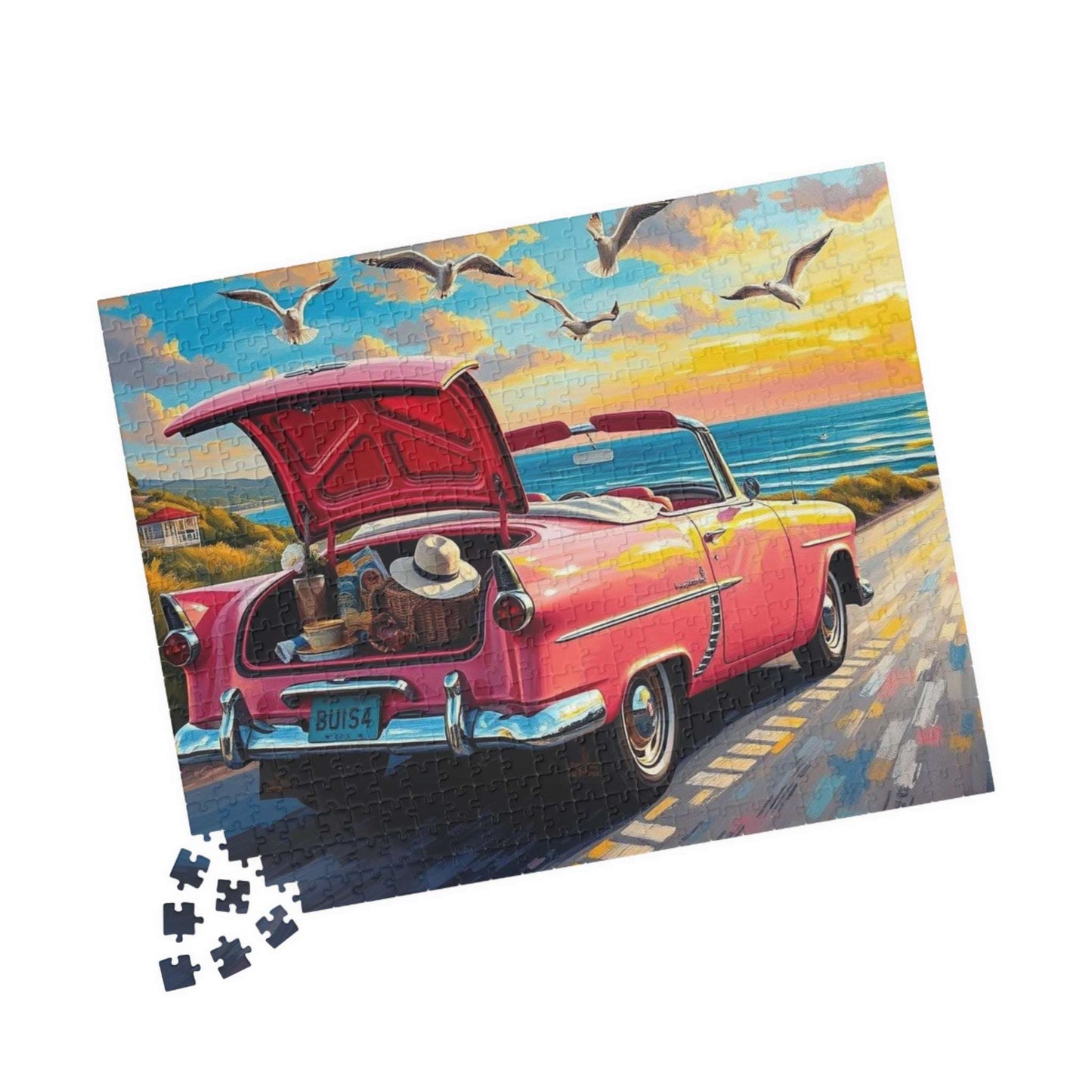 Seaside Summer Getaway Jigsaw Puzzle - Vintage Car, 110-1014 Piece Beach Theme Solo or Family Activity, Ideal Holiday Gift for Car Lover Puzzle The Puzzle Chest