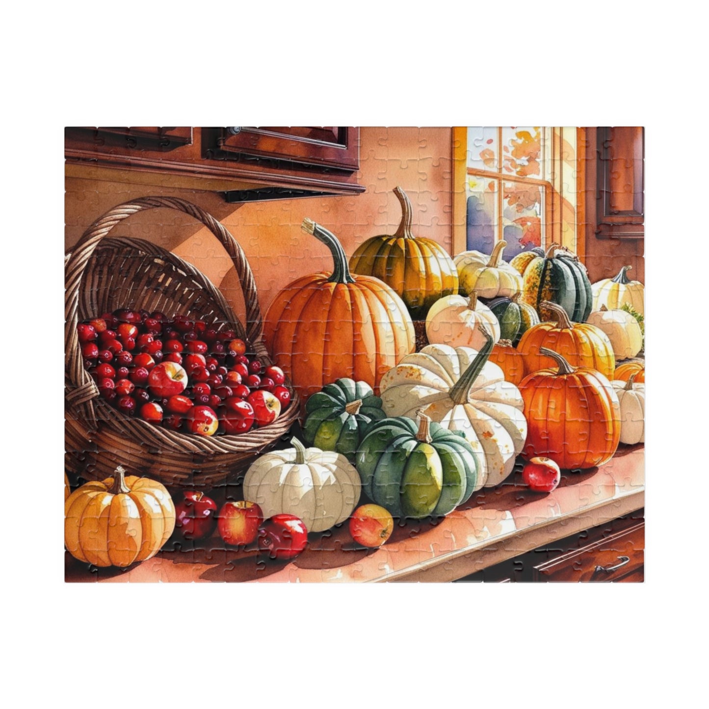 Autumn Harvest Puzzle, Countertop with Pumpkins and Apples, 110-1014 Piece, Fall Jigsaw Game, Thanksgiving Activity, Cabin Decor, Giftable 252 pcs (Horizontal) Puzzle The Puzzle Chest