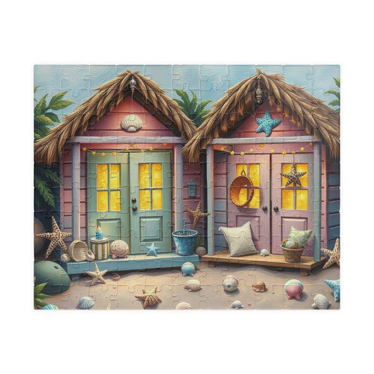 Seaside Charm Jigsaw Puzzle - Pastel Beach Huts, 110/252/520/1014-Piece Summer Vibes Beach House Puzzle for Fun, Gifts, Mental Stimulation 110 pcs (Horizontal) Puzzle The Puzzle Chest