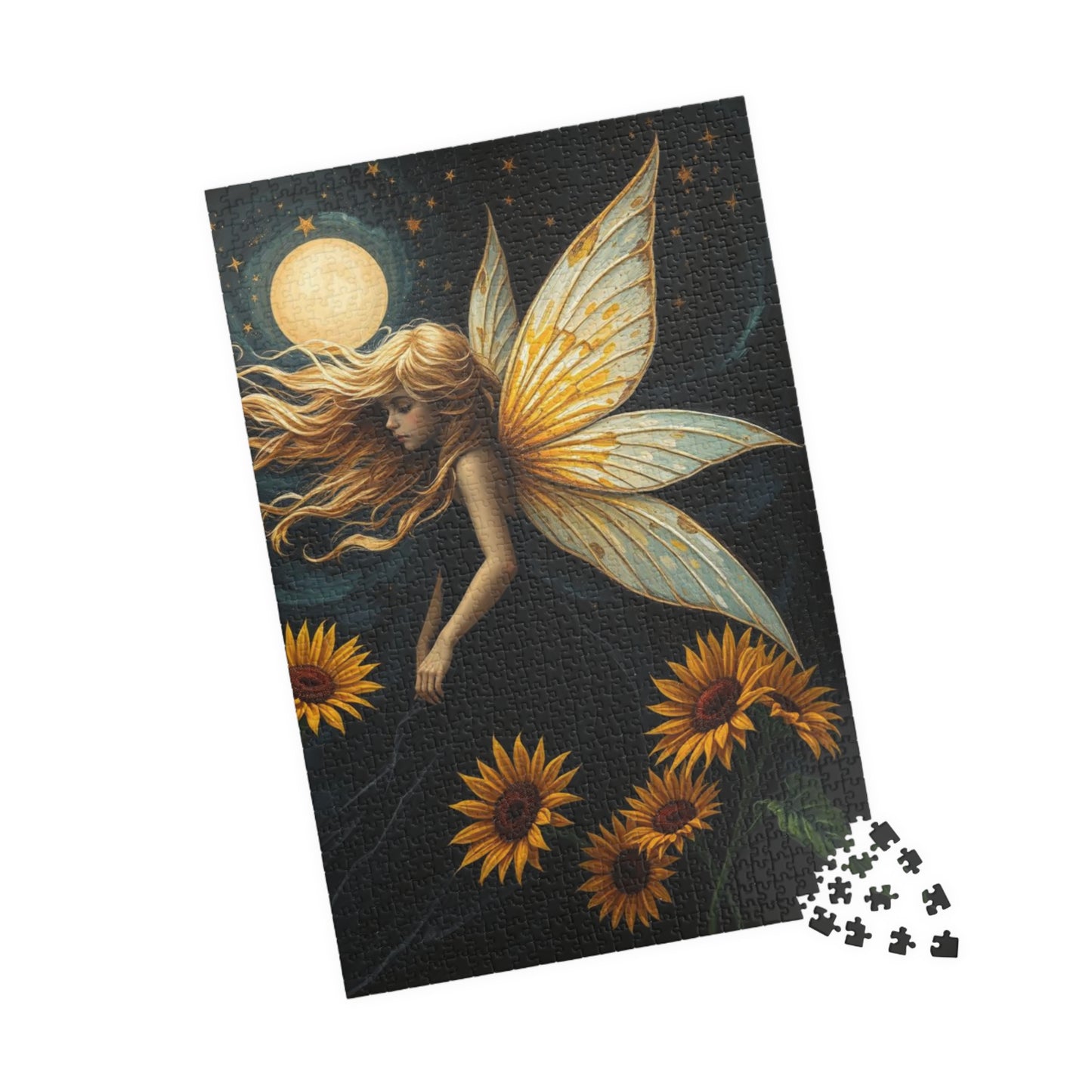 Moonlit Fairy in Sunflower Sky - Ethereal Fantasy Art Jigsaw Puzzle for Solo Fun, Unique Puzzle Lover Gift, Home Decor, Family Activity