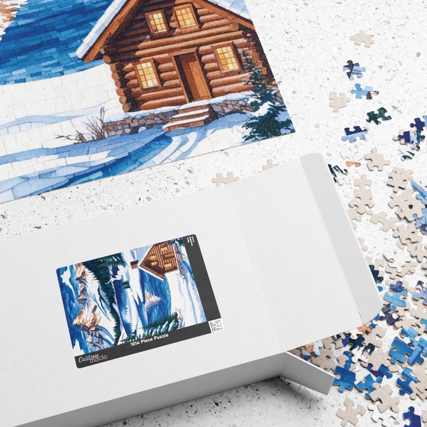 Mosaic Winter Mountain Scene Jigsaw Puzzle, Snowy Cabin Landscape, 520 Piece, Christmas Gift, Relaxation Activity, Wall Art Decor Puzzle The Puzzle Chest