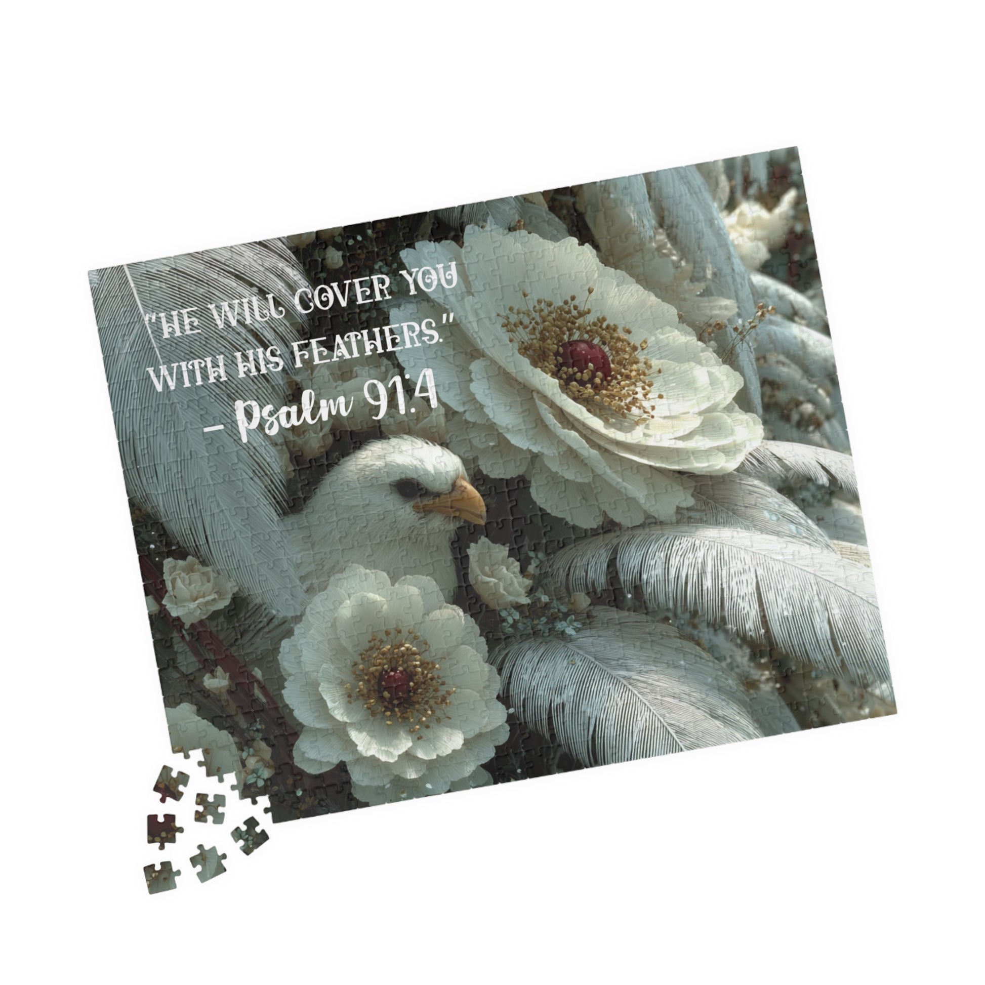 Under His Wings - Divine Shelter Jigsaw Puzzle, Religious Christian Faith-Based Game, Biblical Quote Psalm 91:4, Inspirational Gift 520 pcs (Horizontal) Puzzle The Puzzle Chest