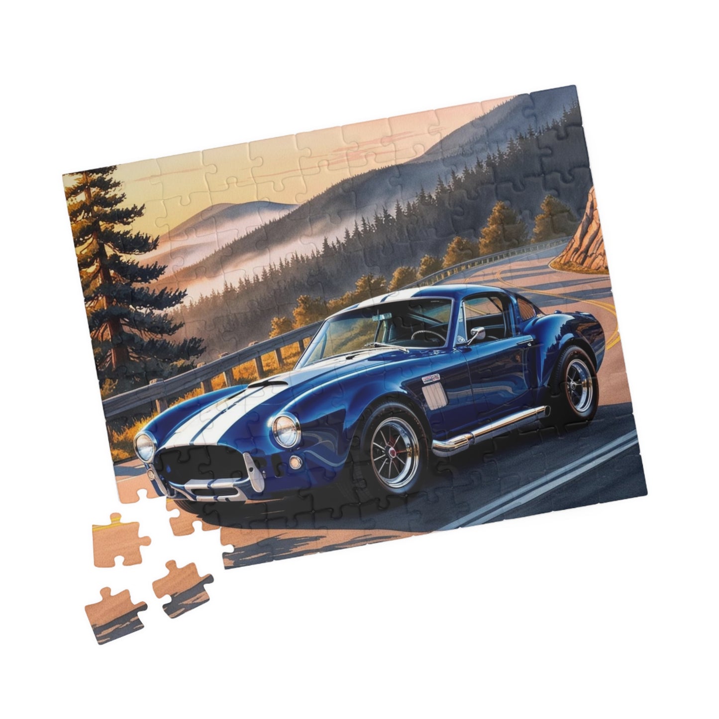 Vintage Car Puzzle, 1965 Cobra 427, Classic Muscle Car on a Scenic Mountain Road Jigsaw Game Puzzle The Puzzle Chest
