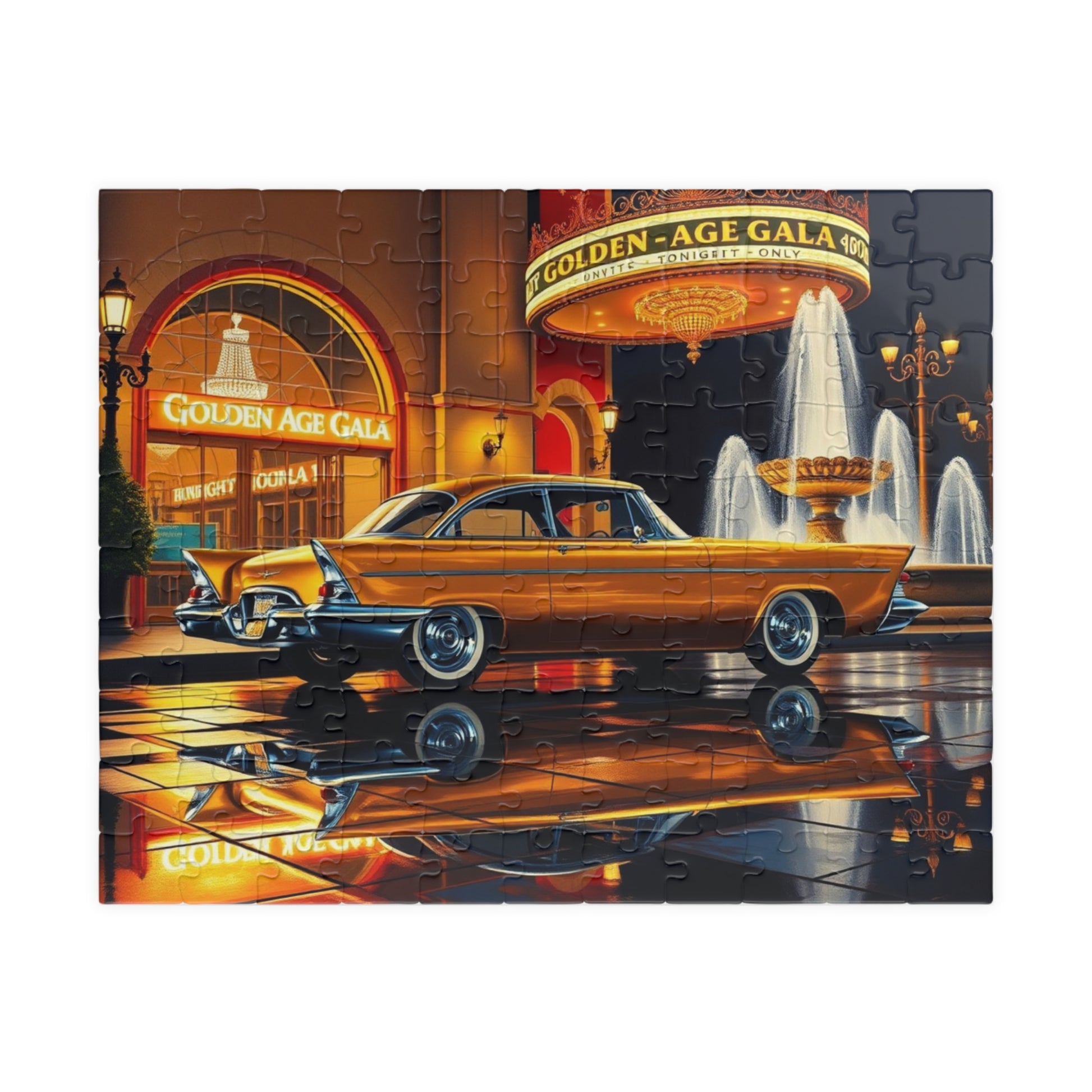 Vintage Car Puzzle - Classic Gold 1957 300C, Retro Vehicle Nighttime Scene Jigsaw Game 110 pcs (Horizontal) Puzzle The Puzzle Chest