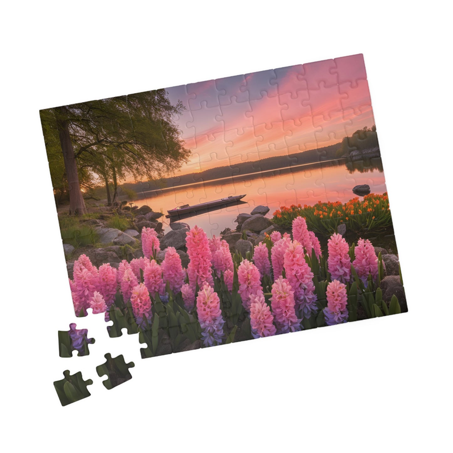 Puzzle - Lakeside Sunset Hyacinths, 110, 252, 520, 1014-piece, Jigsaw Game, Relaxing Hobby, Nature Scene, Mindfulness Activity, Floral Puzzle The Puzzle Chest