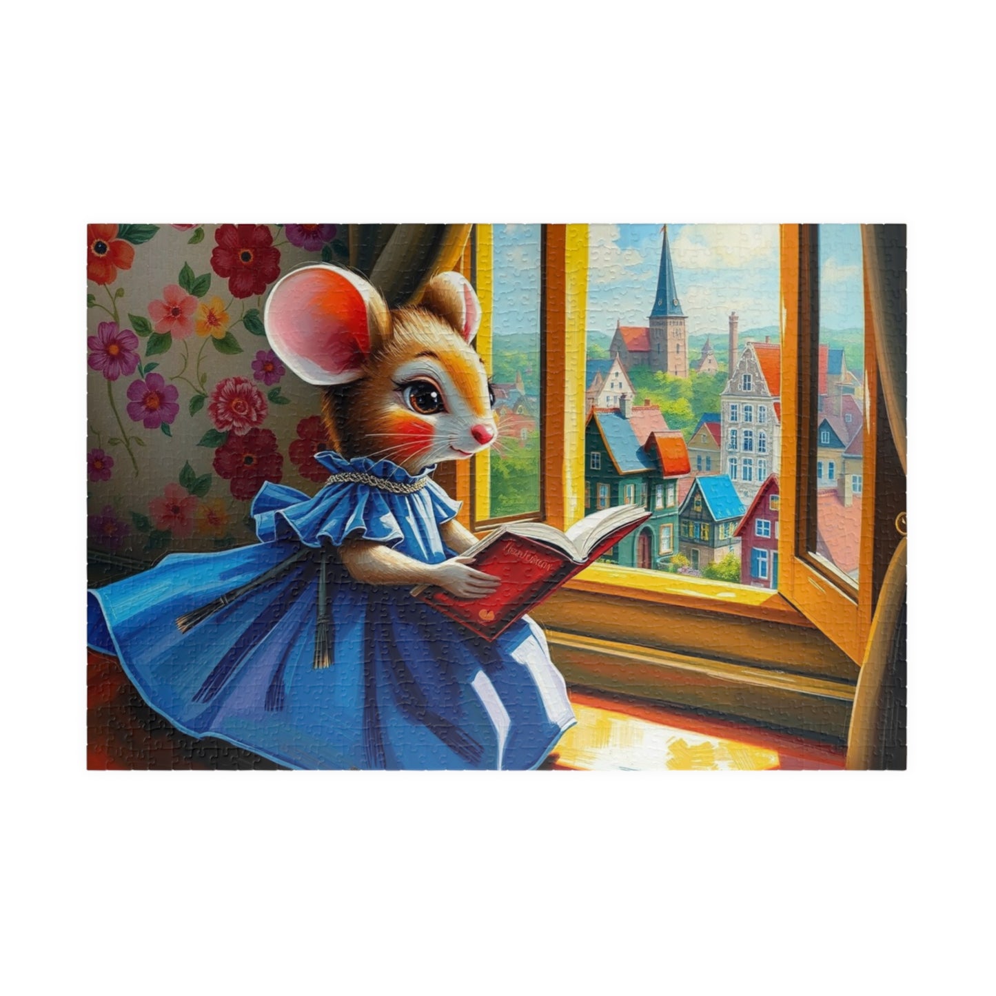 Whimsical Mouse Reading Jigsaw Puzzle, Cozy Home Entertainment, Unique Gift for Adults, Family Game Night, Mental Exercise 1014 pcs (Horizontal) Puzzle The Puzzle Chest