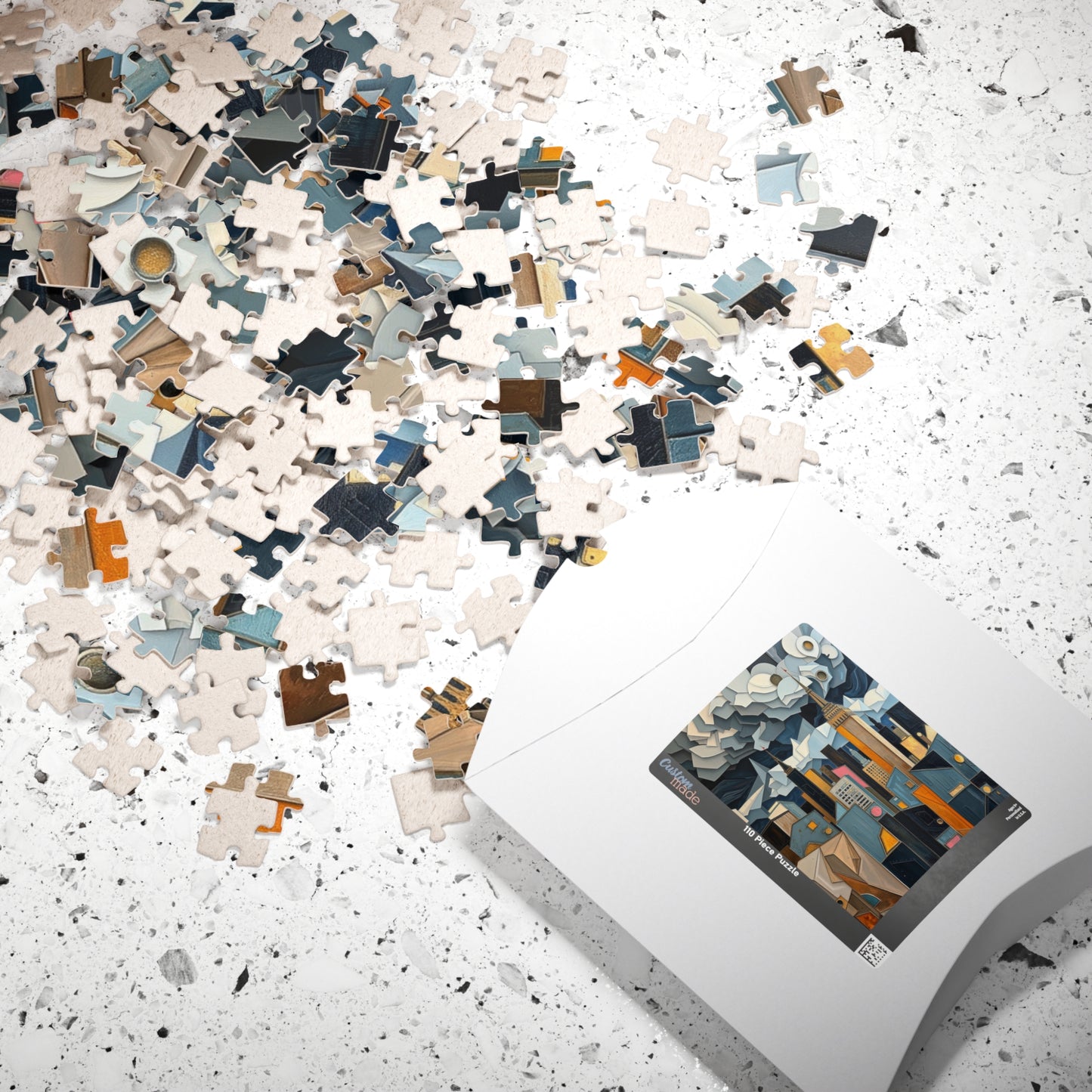 Abstract Cityscape Jigsaw Puzzle - Metallic and Pastel Geometric Shapes Pattern Puzzle The Puzzle Chest